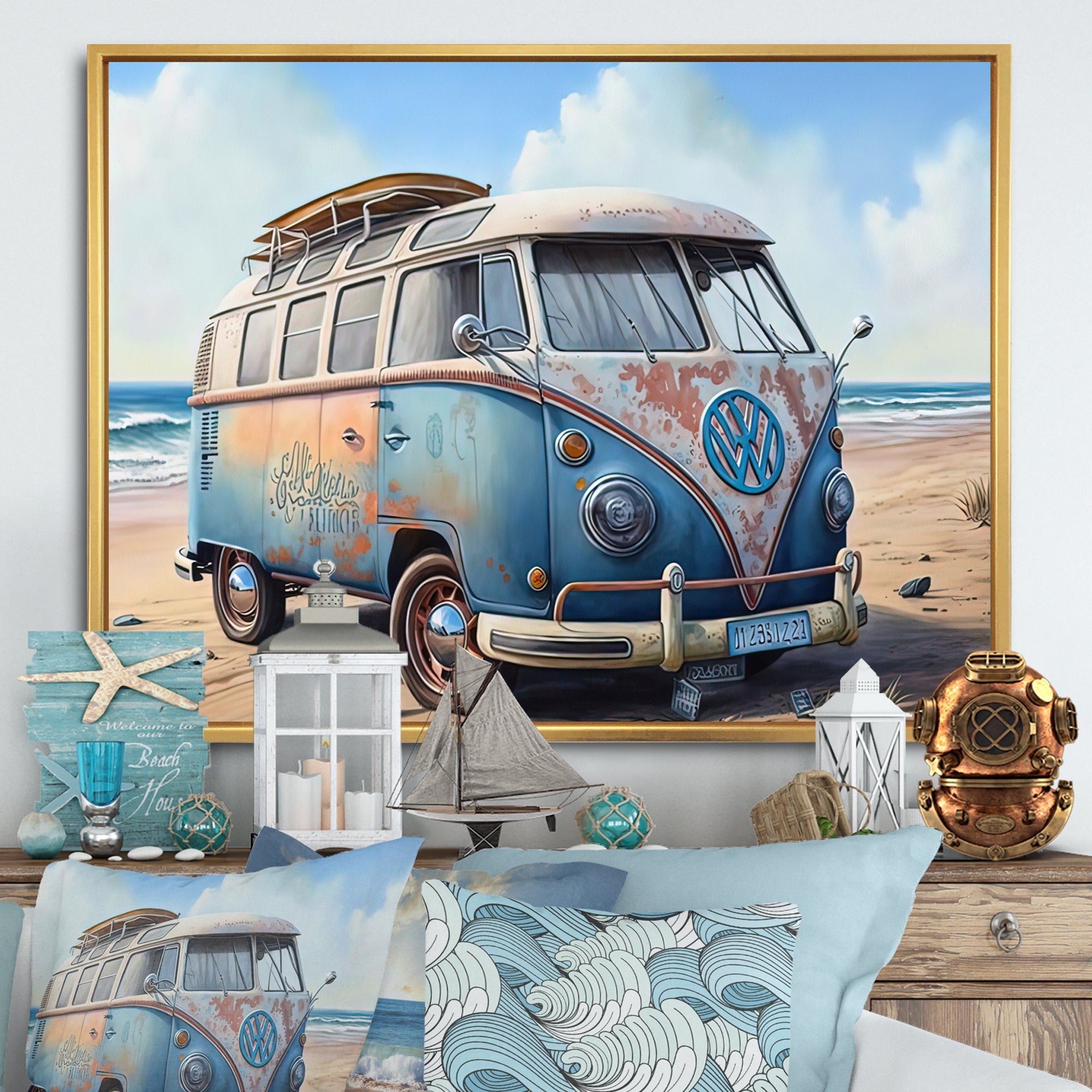 70S Surfing Van At The Beach III