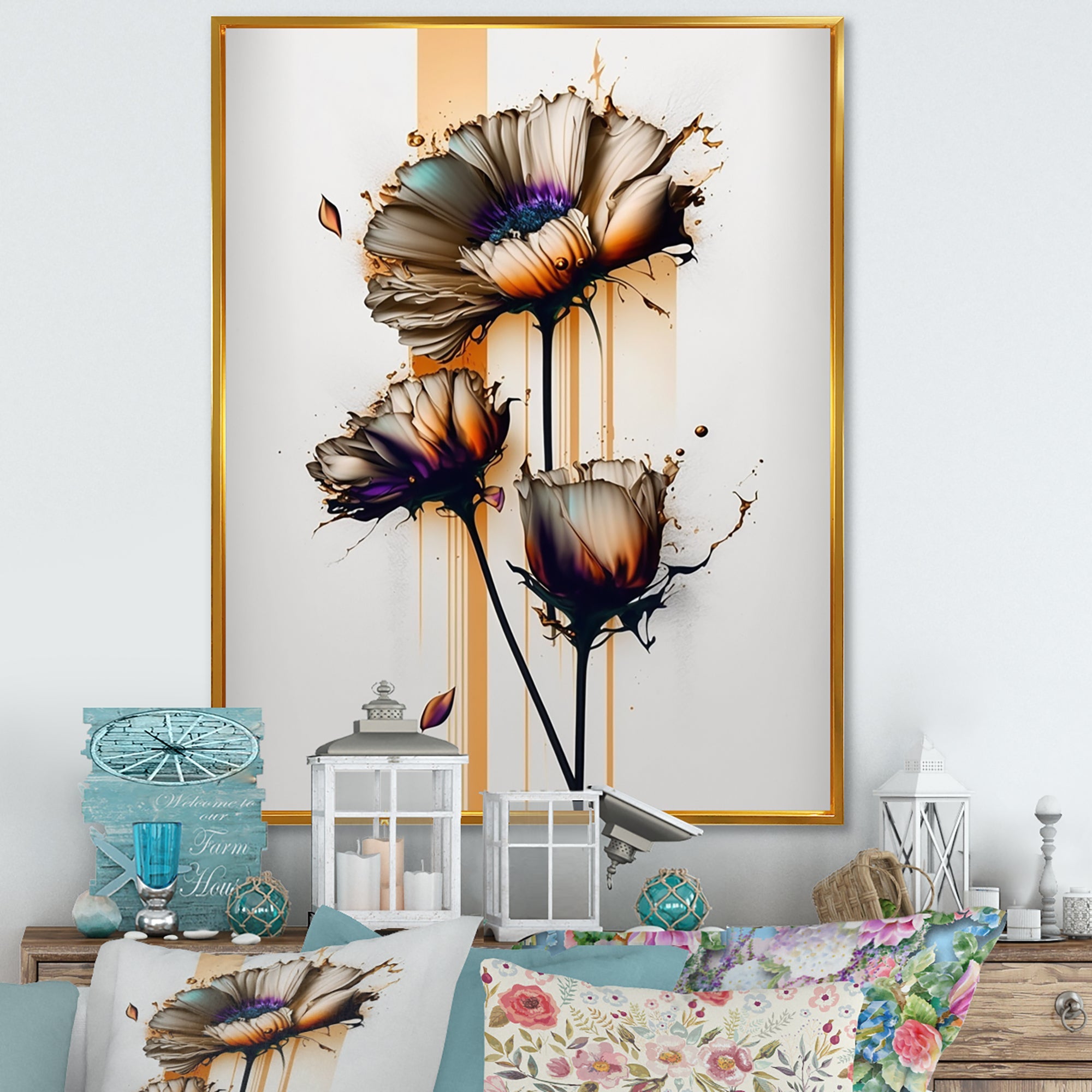 Orange Daisy Flower On Abstract Fusion I
