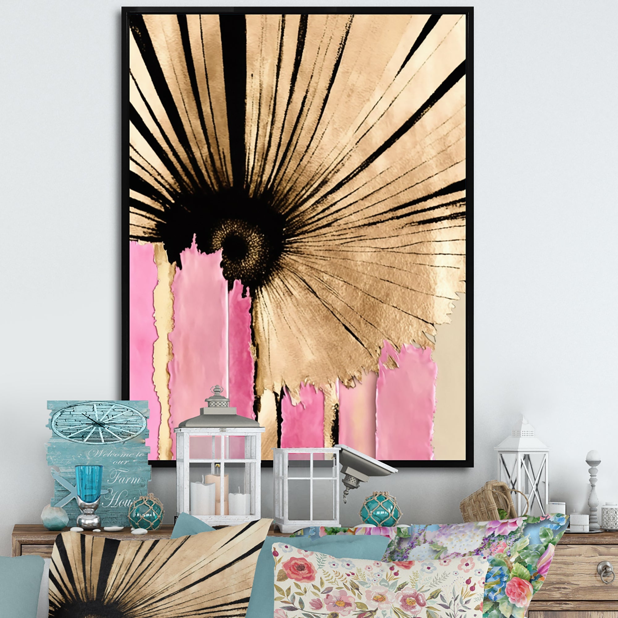 Pink Gerbera Flower On Abstract Fusion I