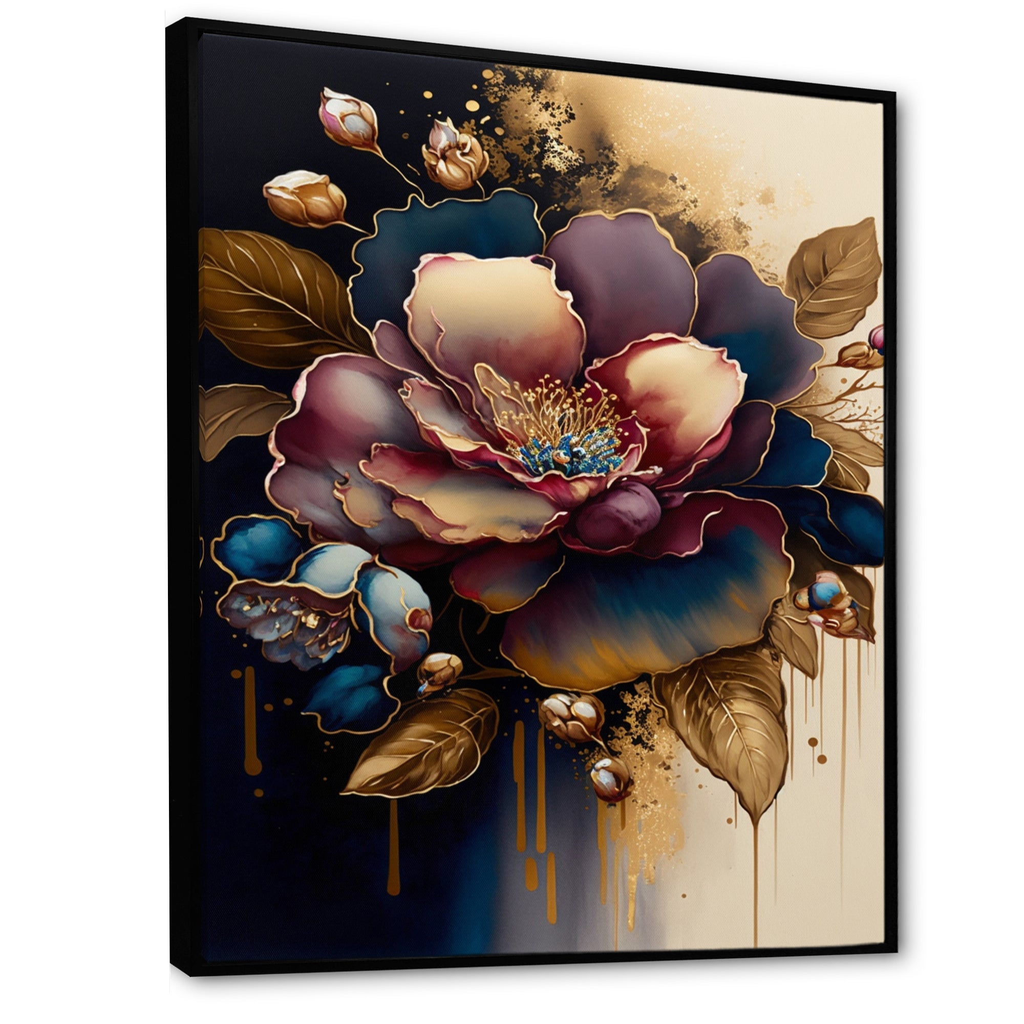 Red And Gold Camellia Floral Design I