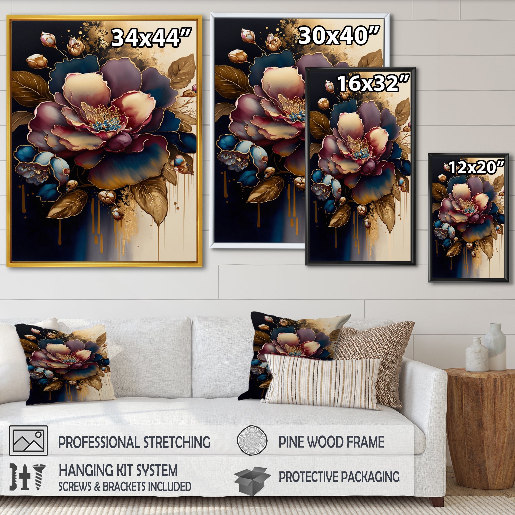 Red And Gold Camellia Floral Design I