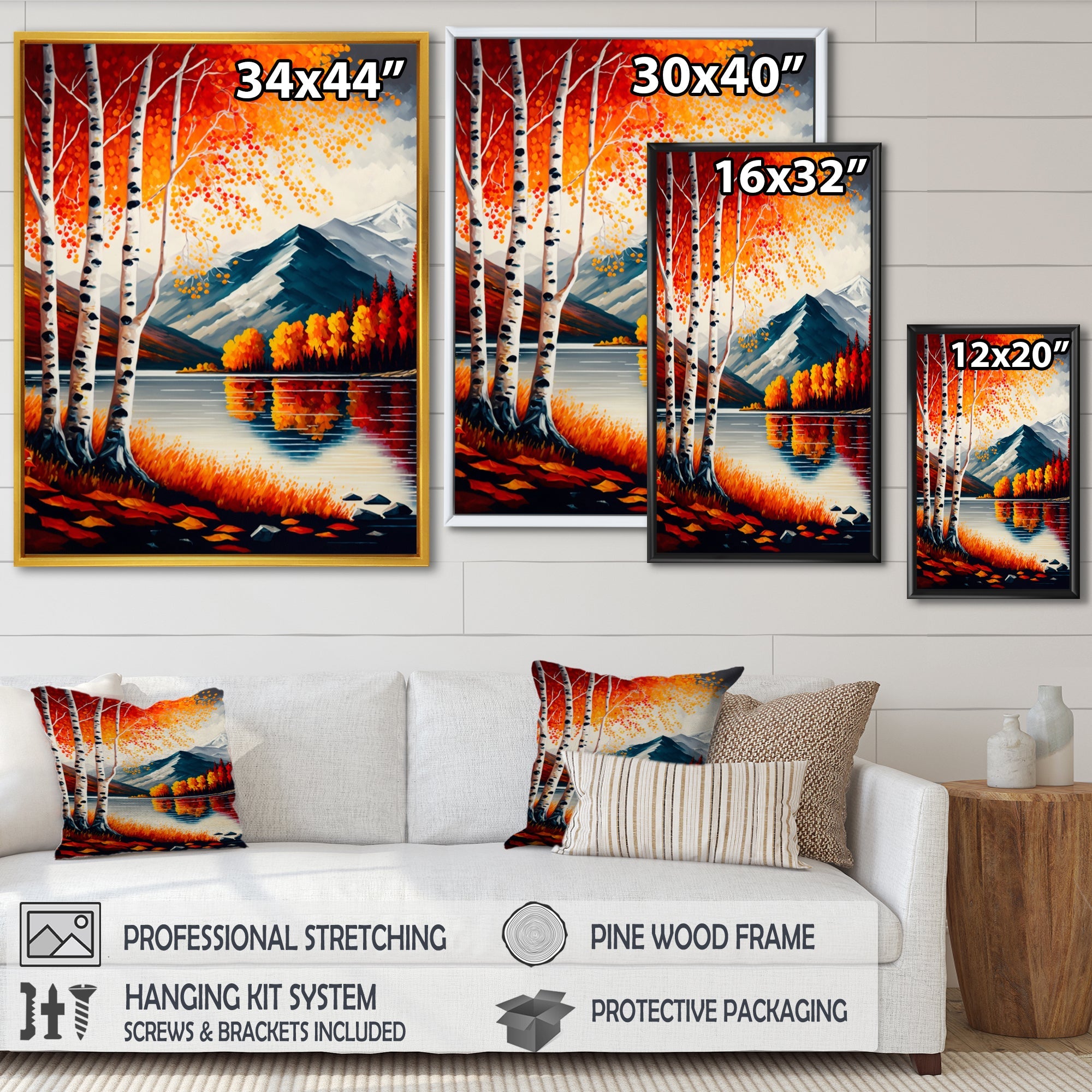 Red And Orange Birch Trees By The Lake VI