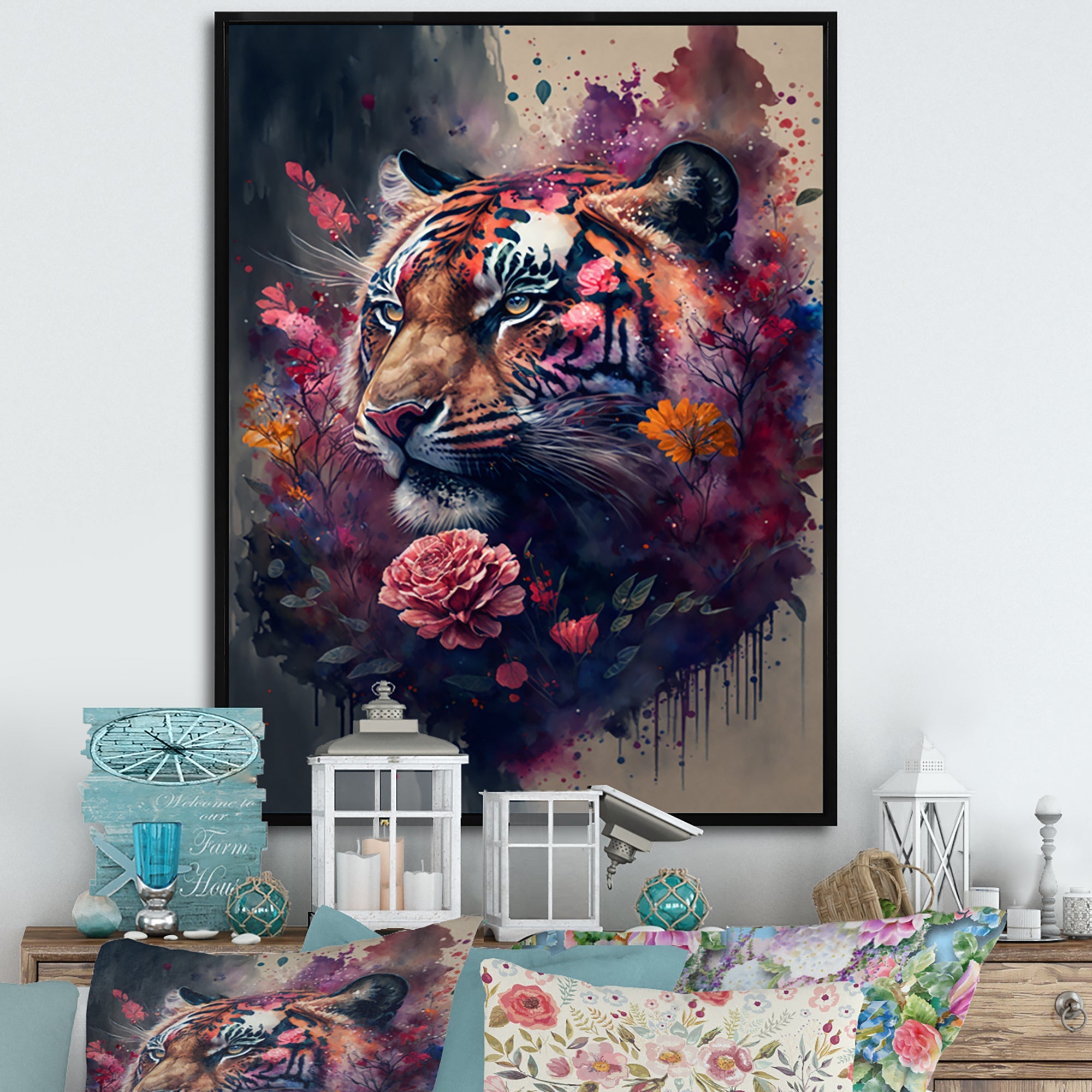 Cute Tiger Floral Art I