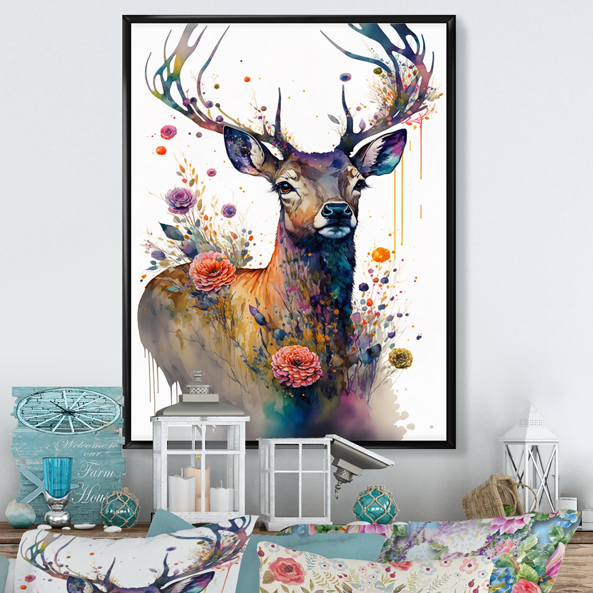 Cute Deer Floral Art I