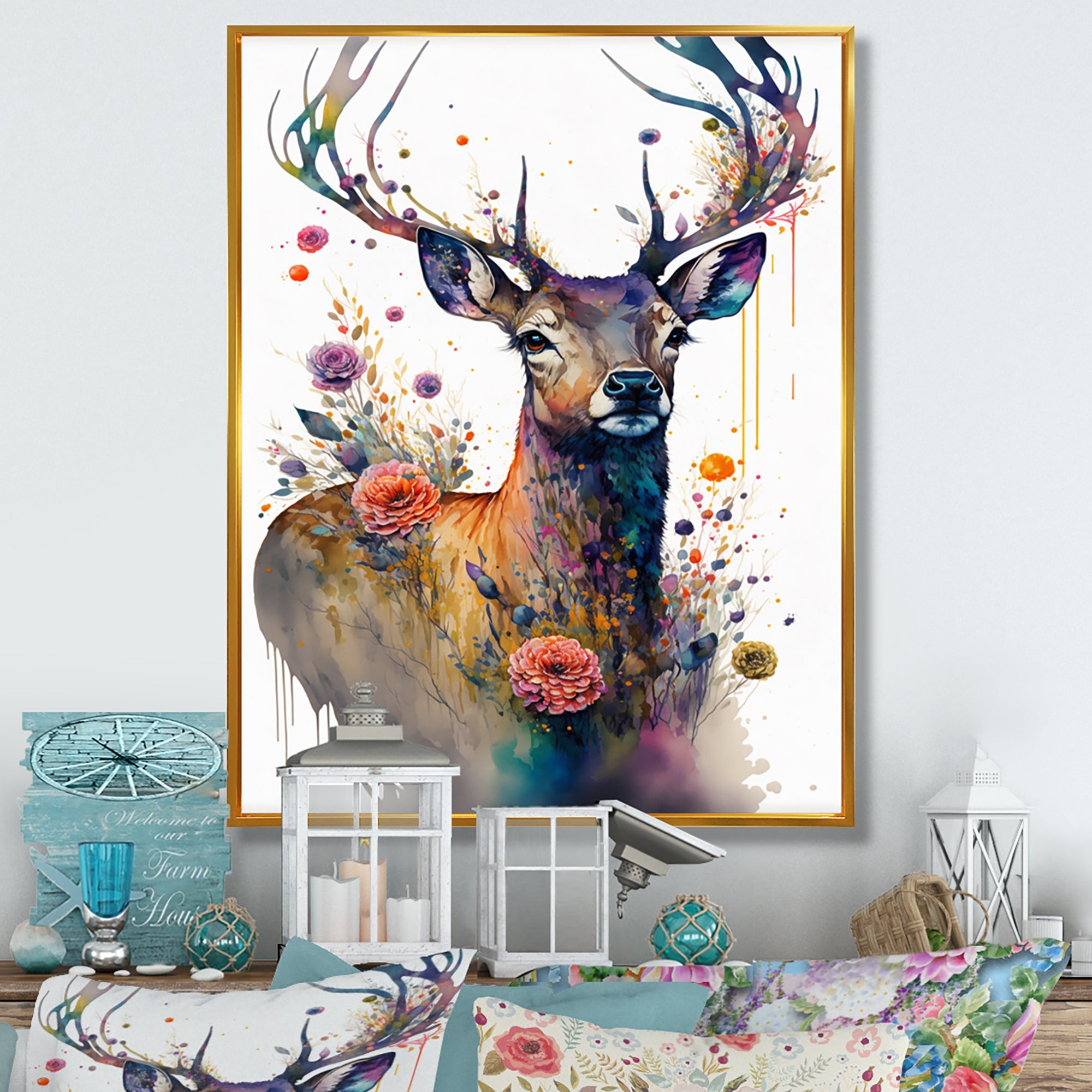 Cute Deer Floral Art I