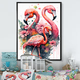 Cute Flamingos Floral Art I