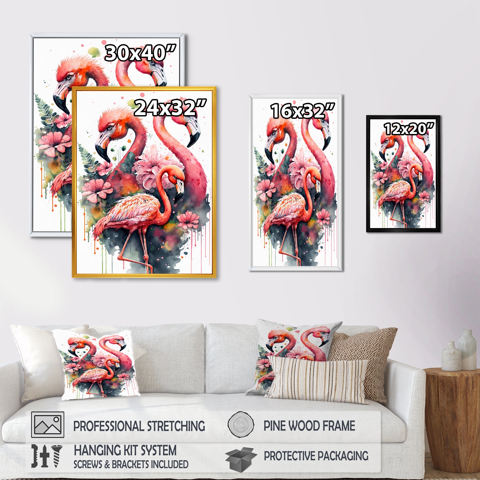Cute Flamingos Floral Art I