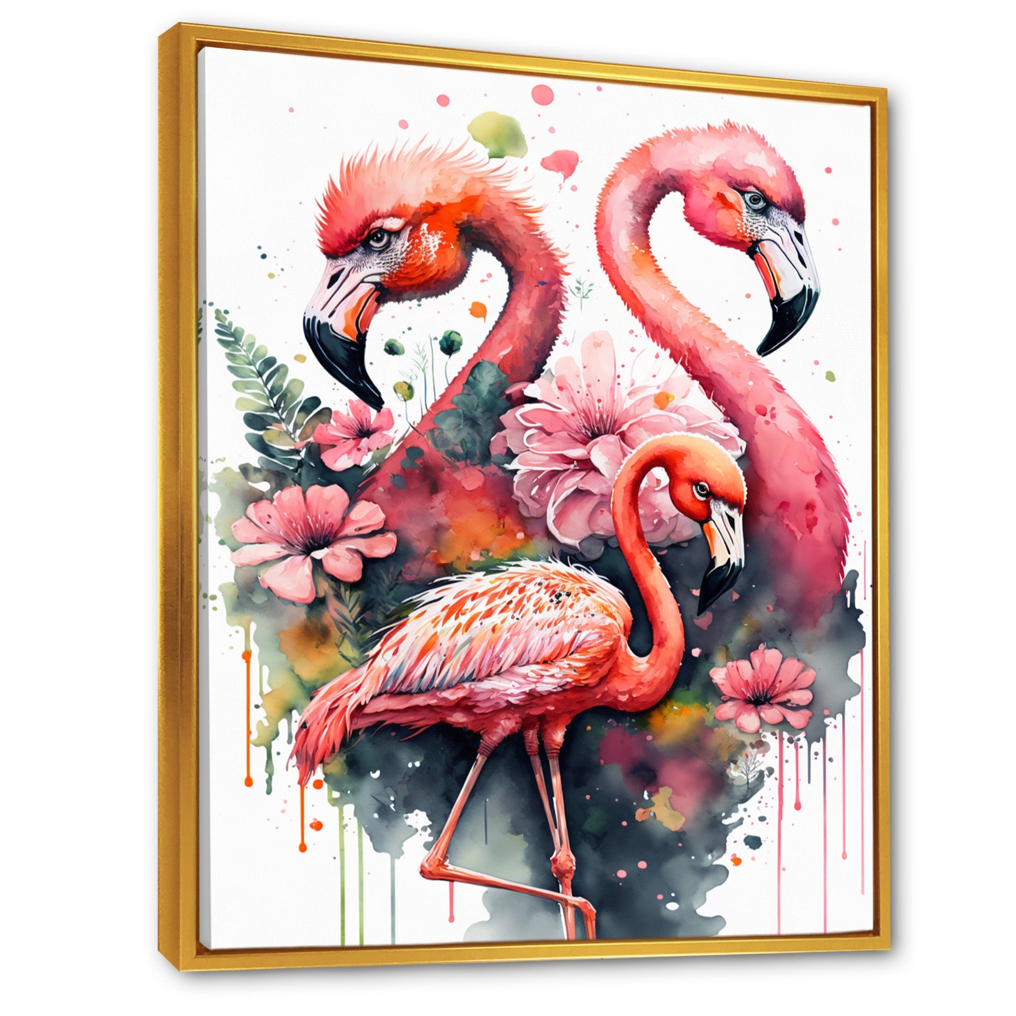 Cute Flamingos Floral Art I