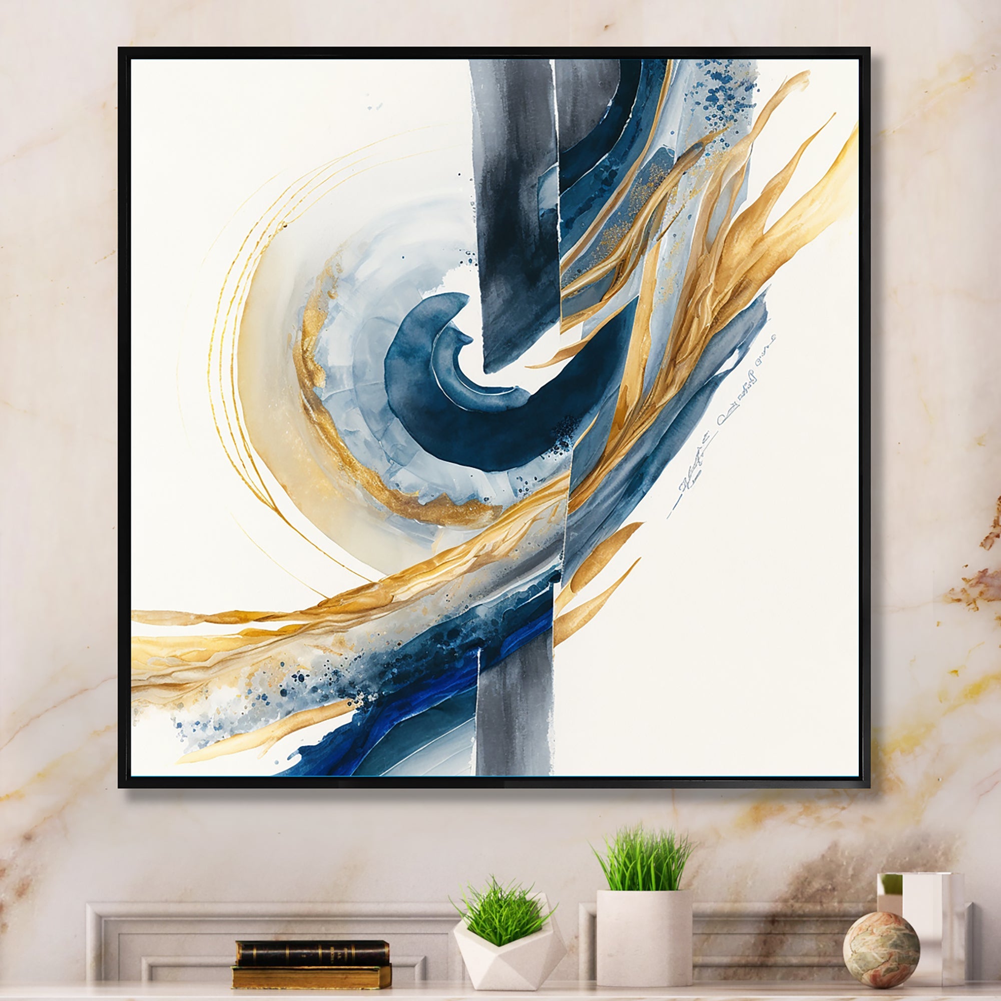 Blue And Gold Swirl Abstract V
