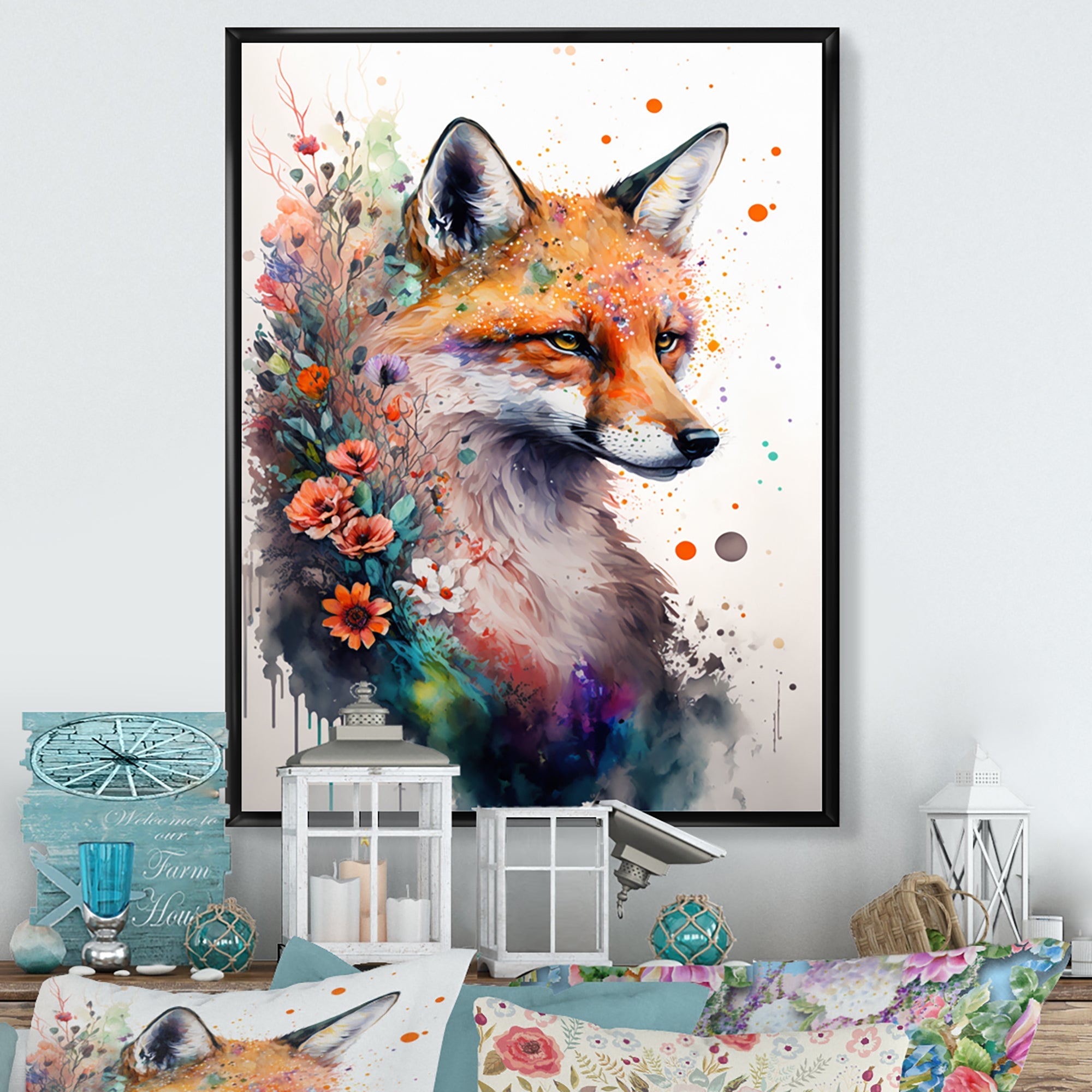 Cute Fox Floral Art I