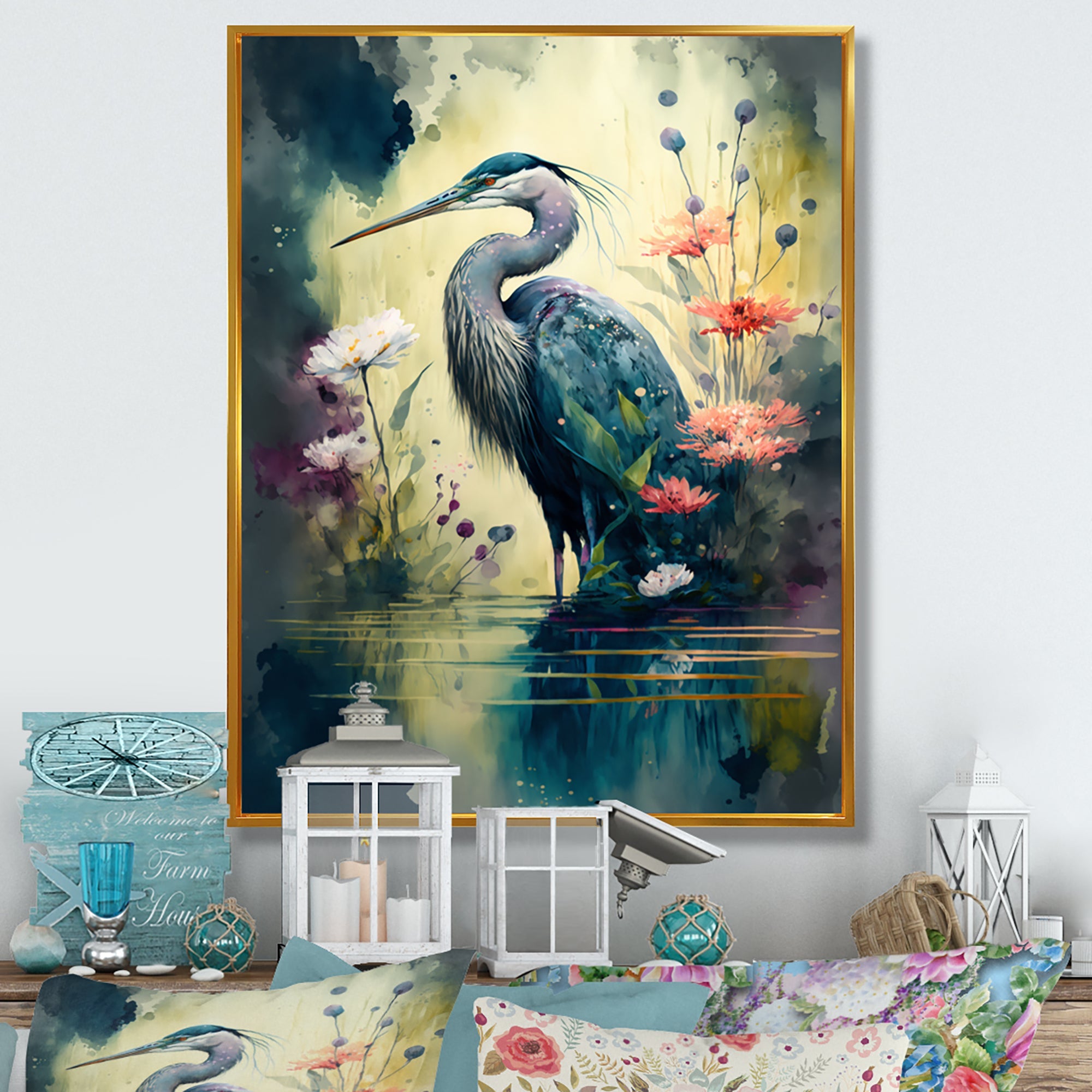 Cute Heron Floral Art I
