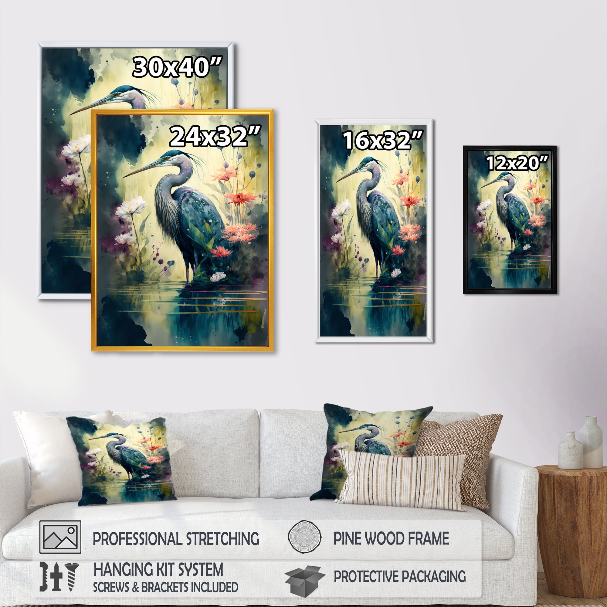 Cute Heron Floral Art I