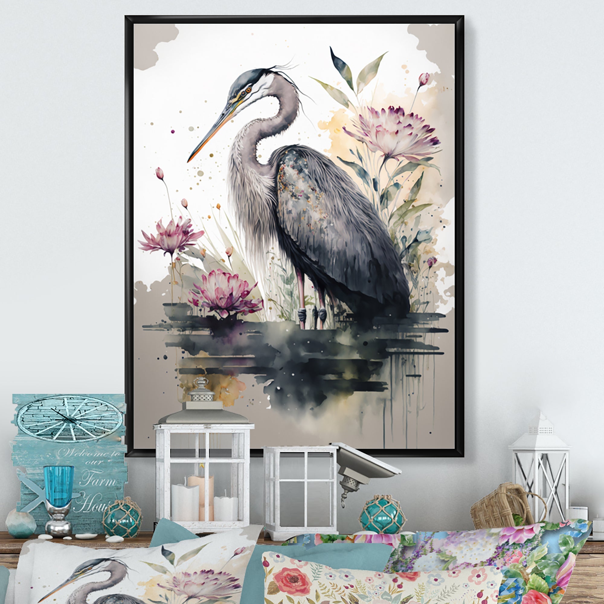 Cute Heron Floral Art III