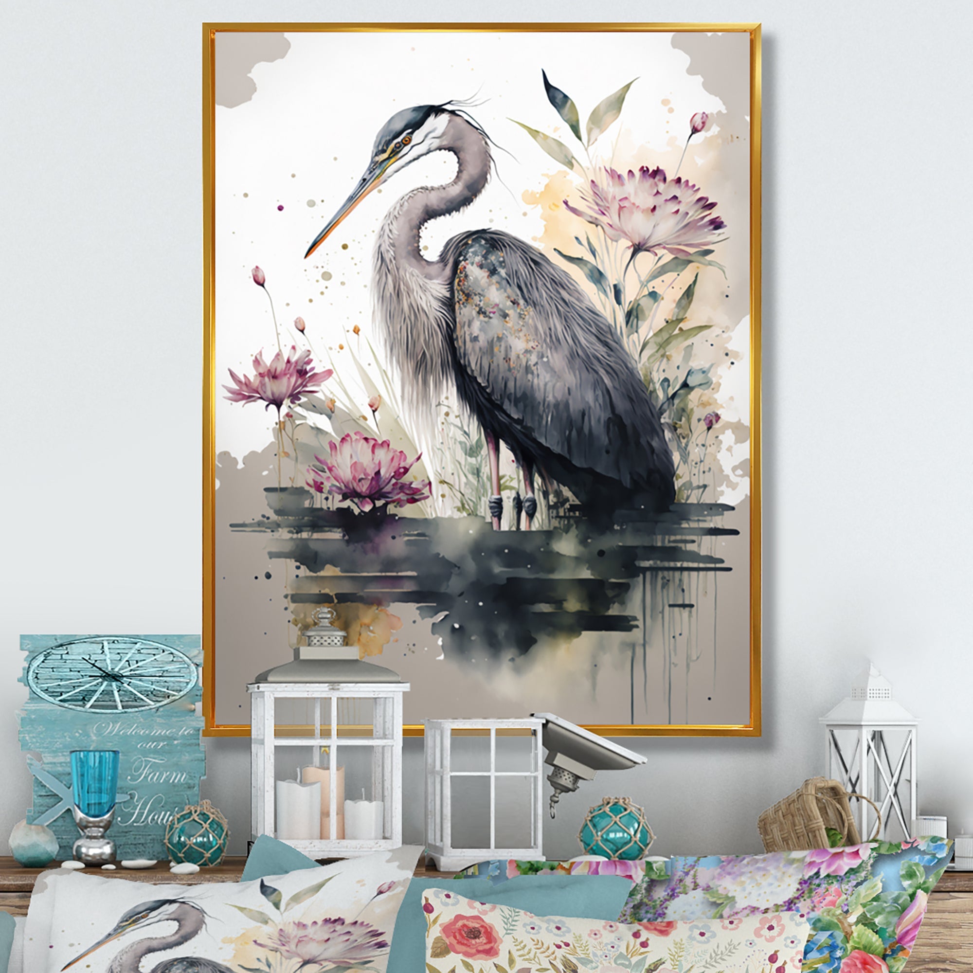 Cute Heron Floral Art III