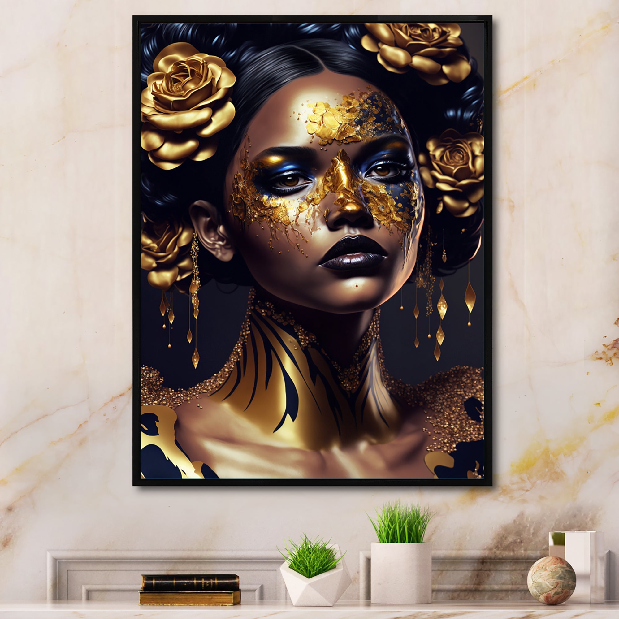Gold And Black Floral Woman V