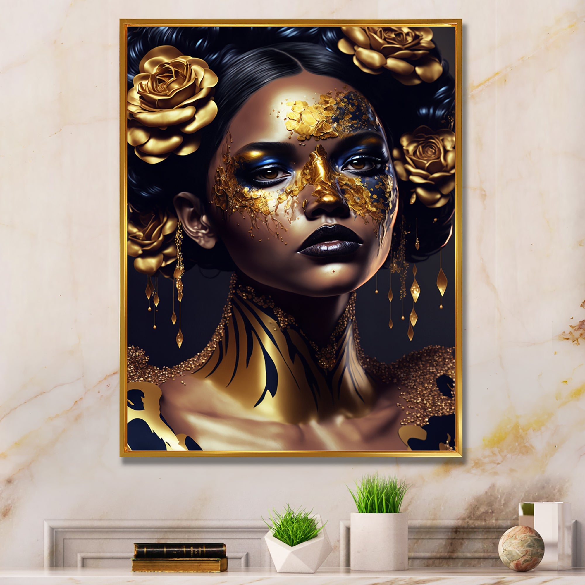 Gold And Black Floral Woman V