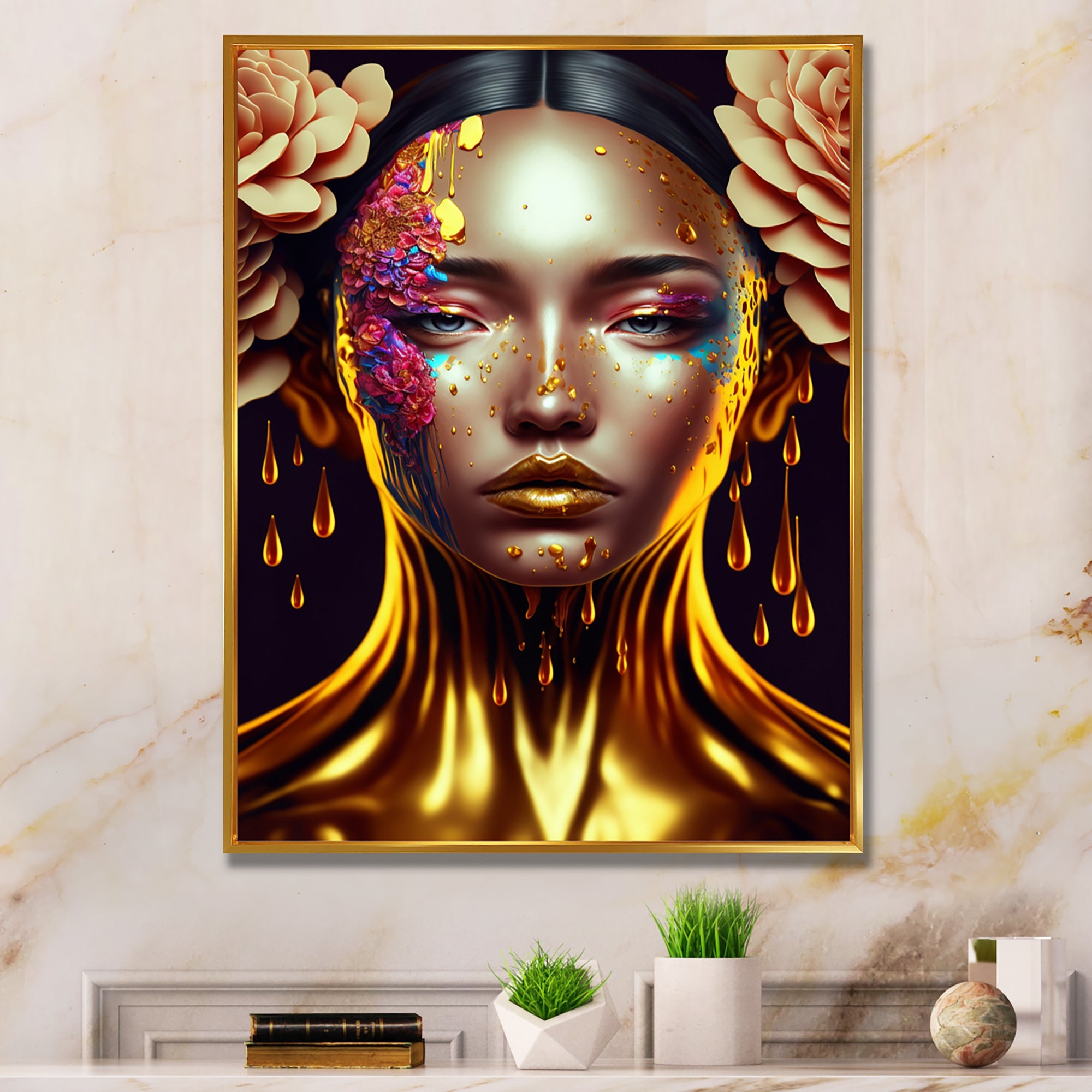 Gold And Black Floral Asian Woman II