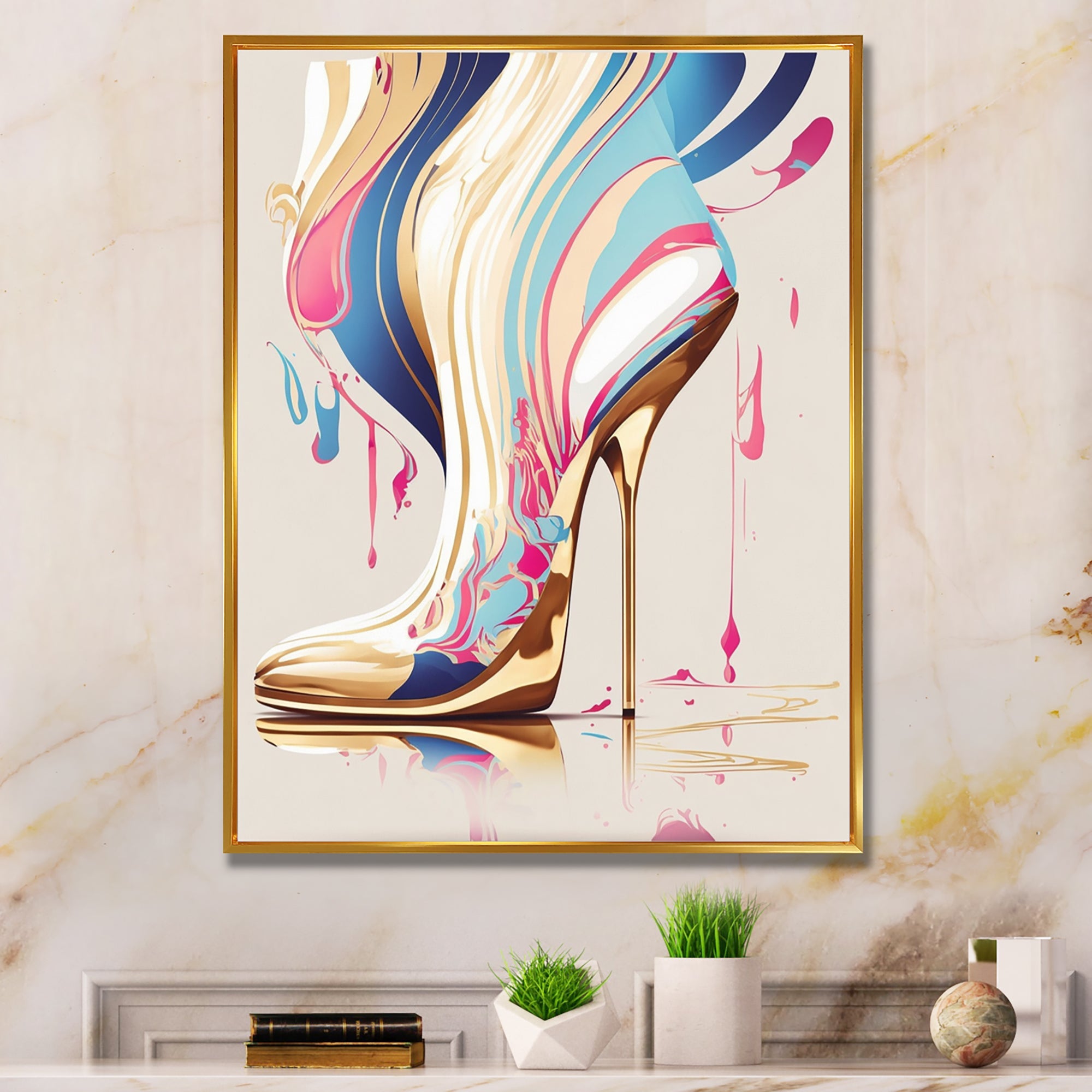 Pink And Blue Art Deco High Heel Boots I