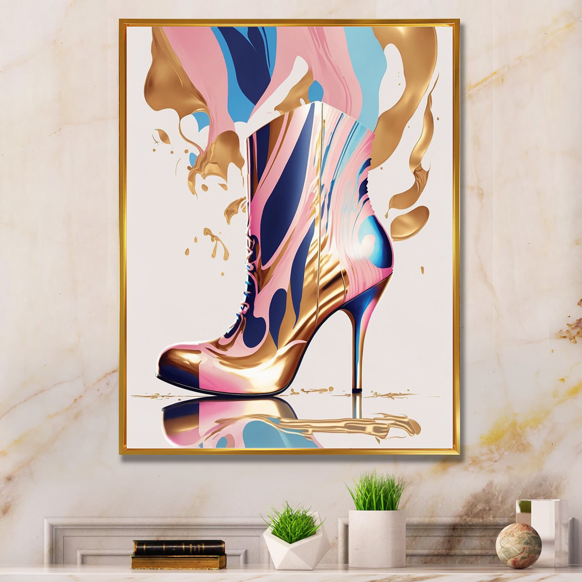 Pink And Blue Art Deco High Heel Boots III