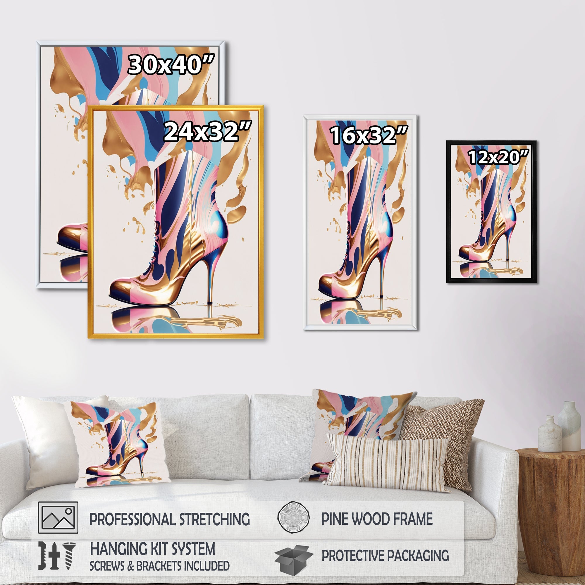 Pink And Blue Art Deco High Heel Boots III