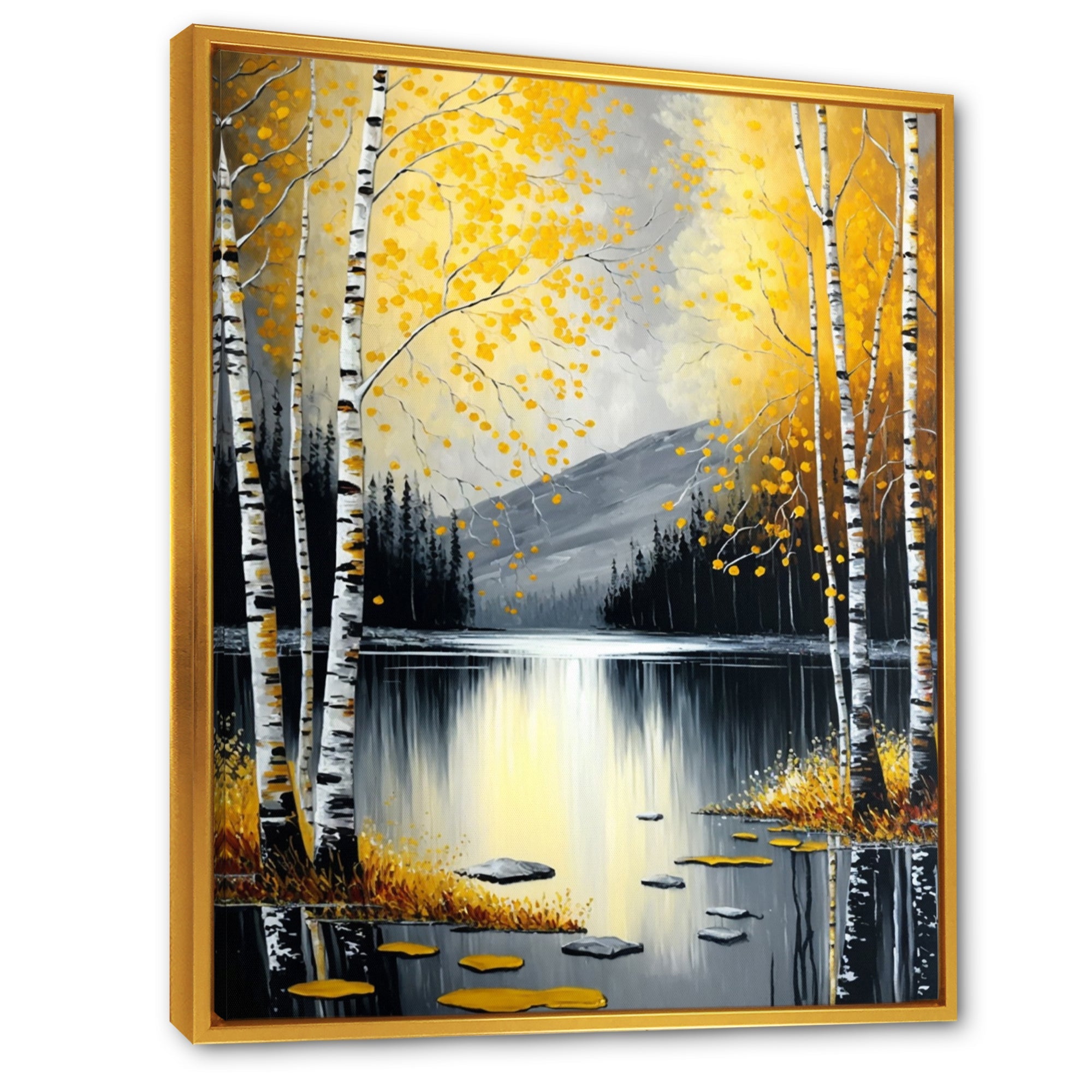 Monochrome Golden Birch Trees By The Lake I
