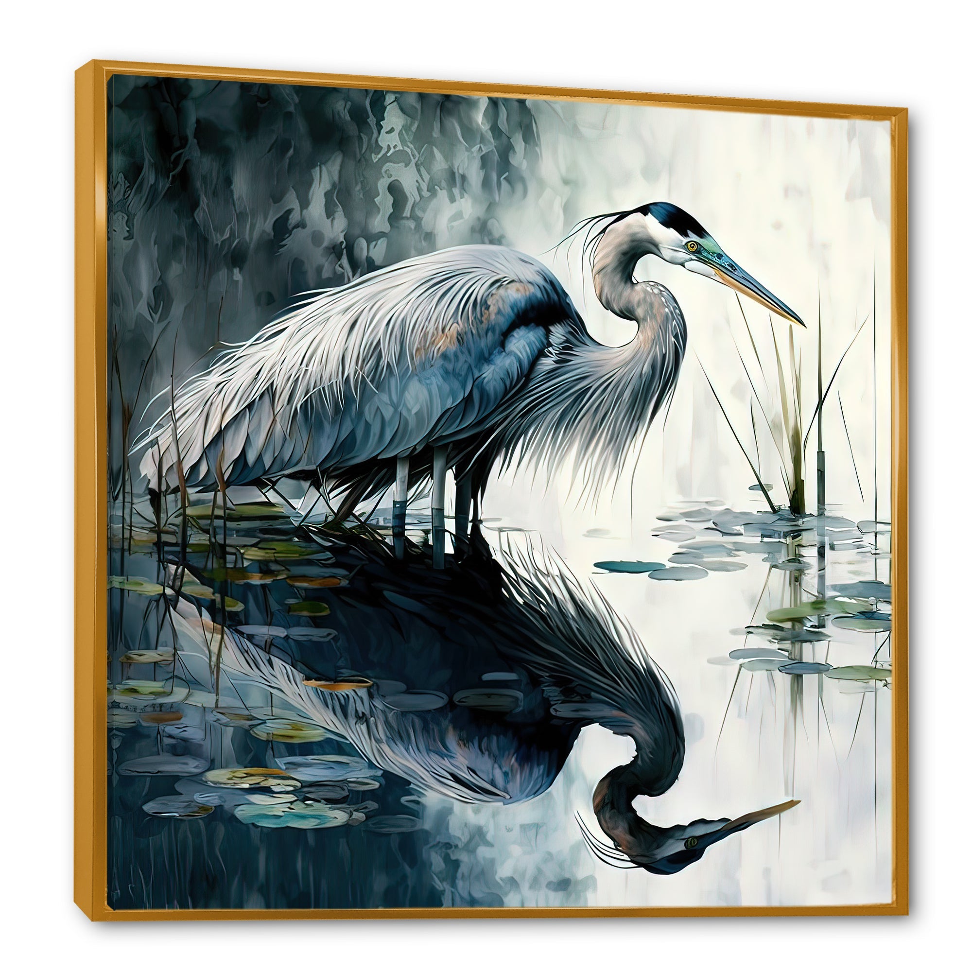 Cute Heron In A Lake Floral Art IV