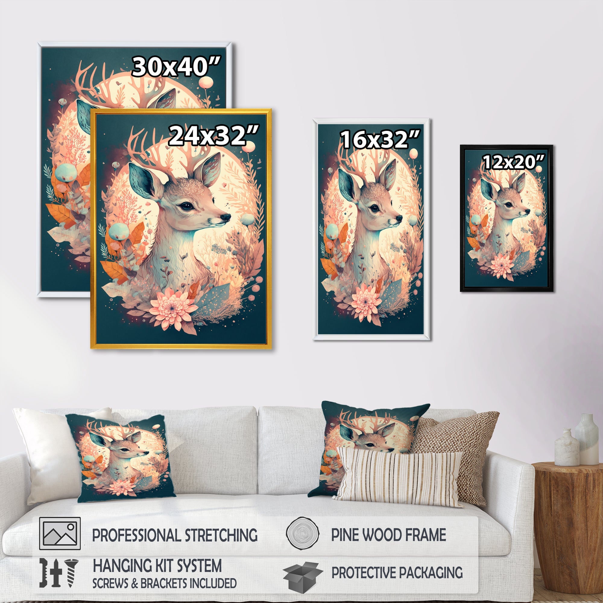 Cute Deer Floral Art IV