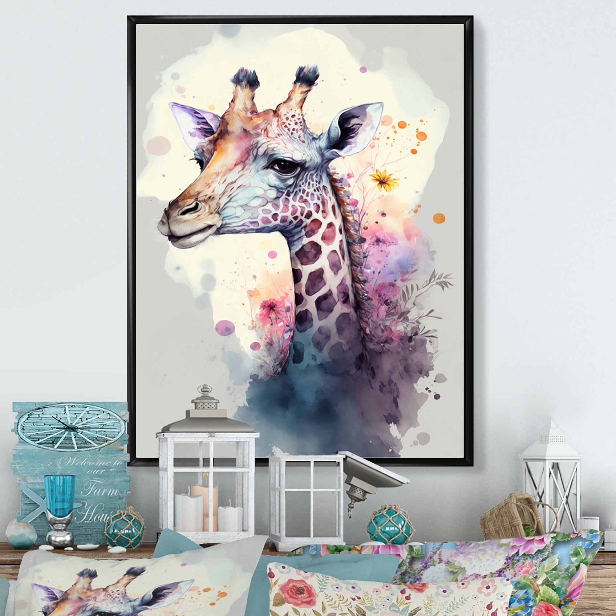Cute Giraffe Floral Art III