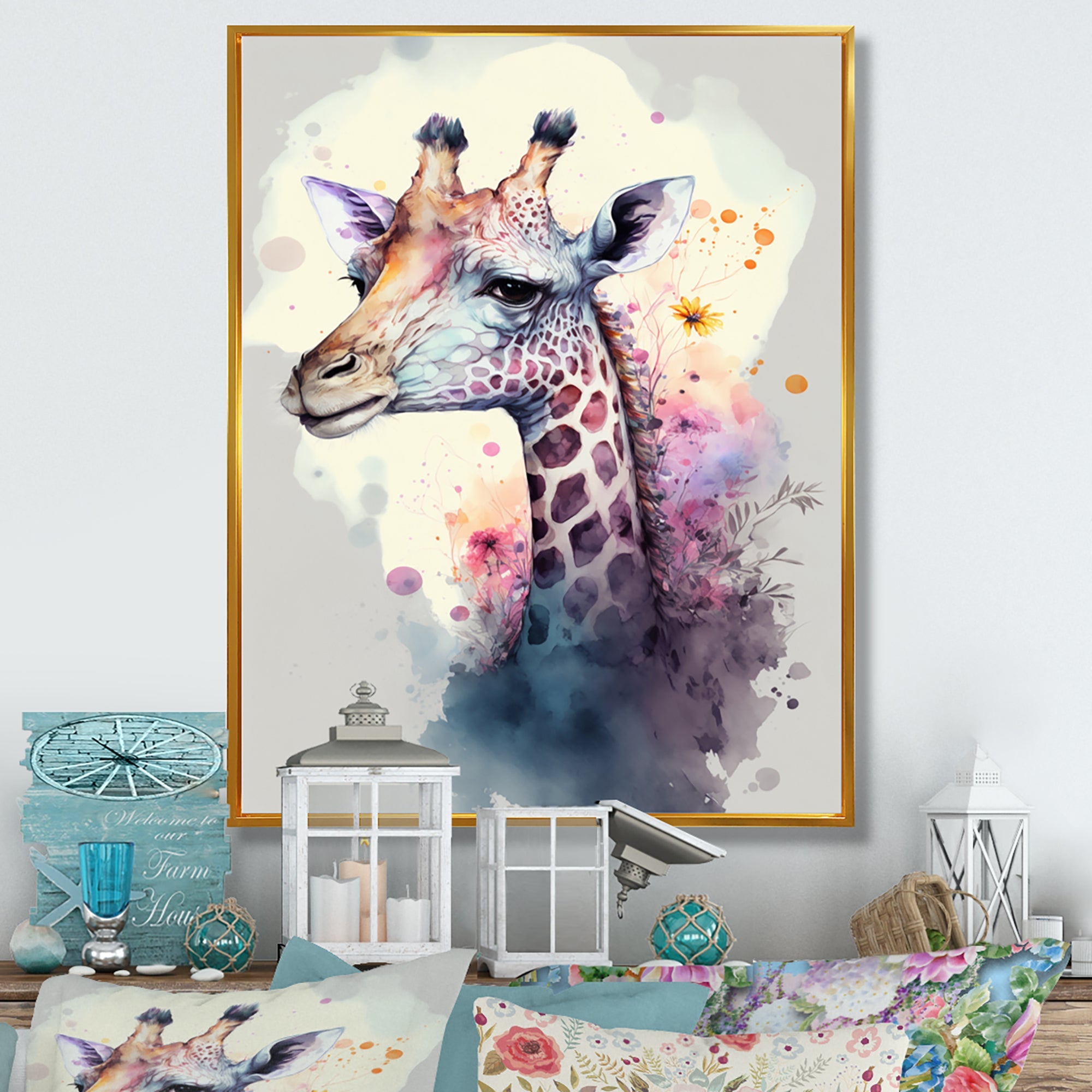 Cute Giraffe Floral Art III