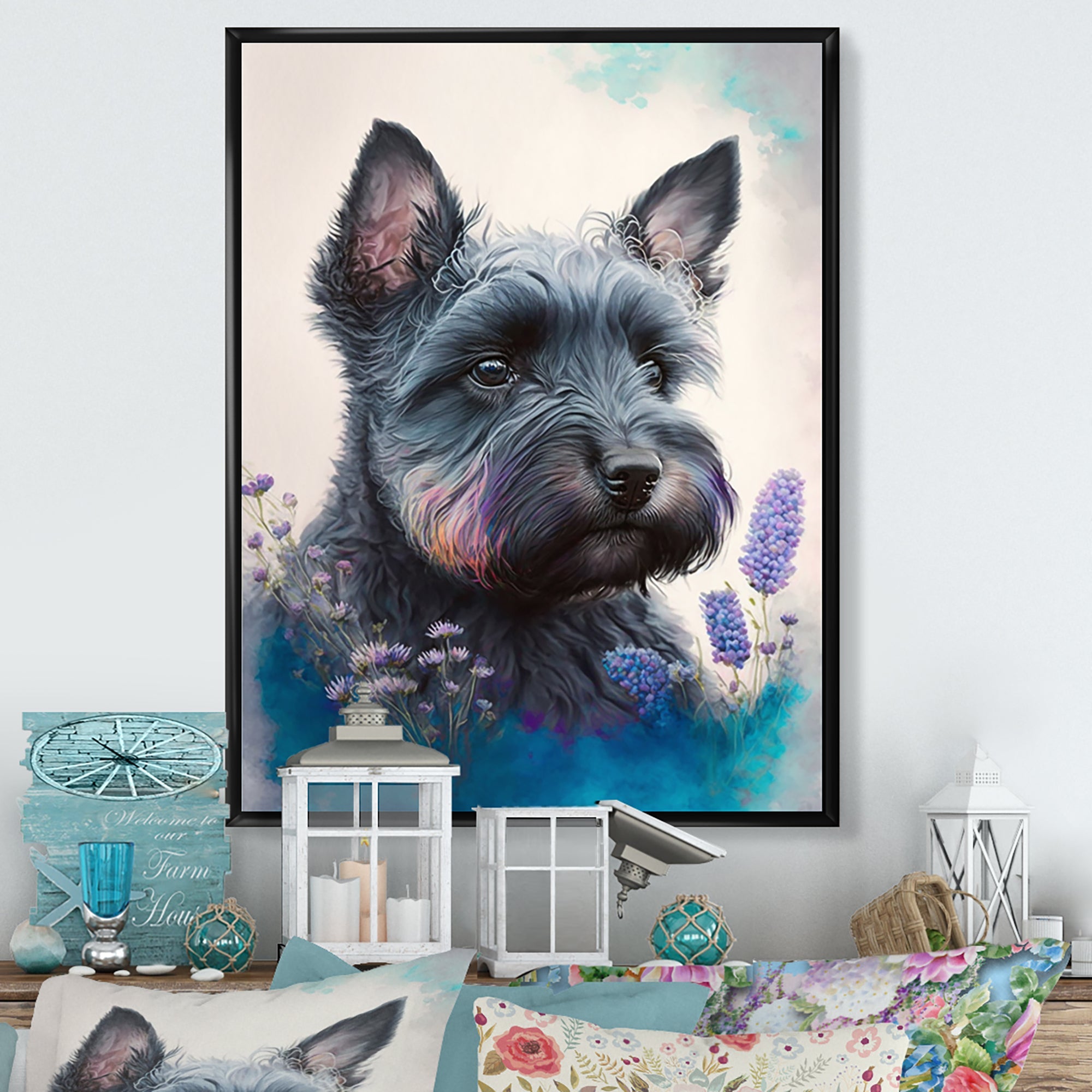 Cute Schnauzer Floral Art