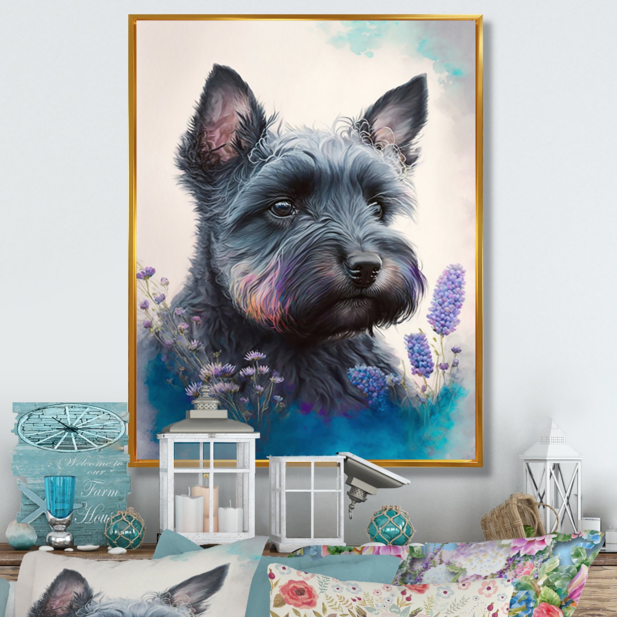 Cute Schnauzer Floral Art