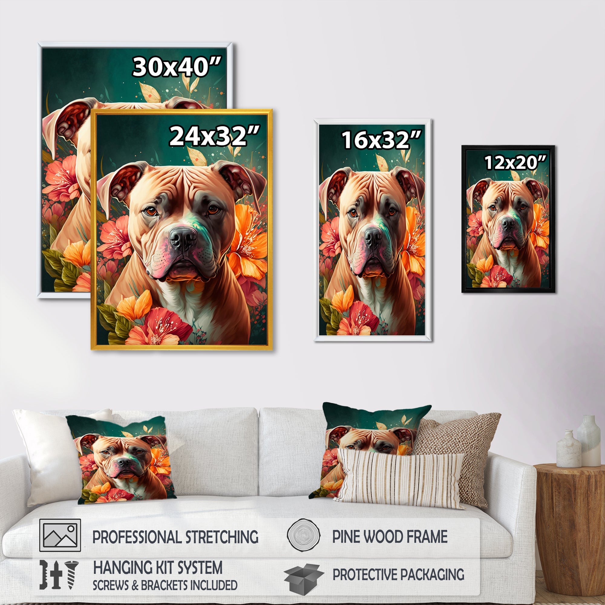 Cute Pitbul Floral Art I