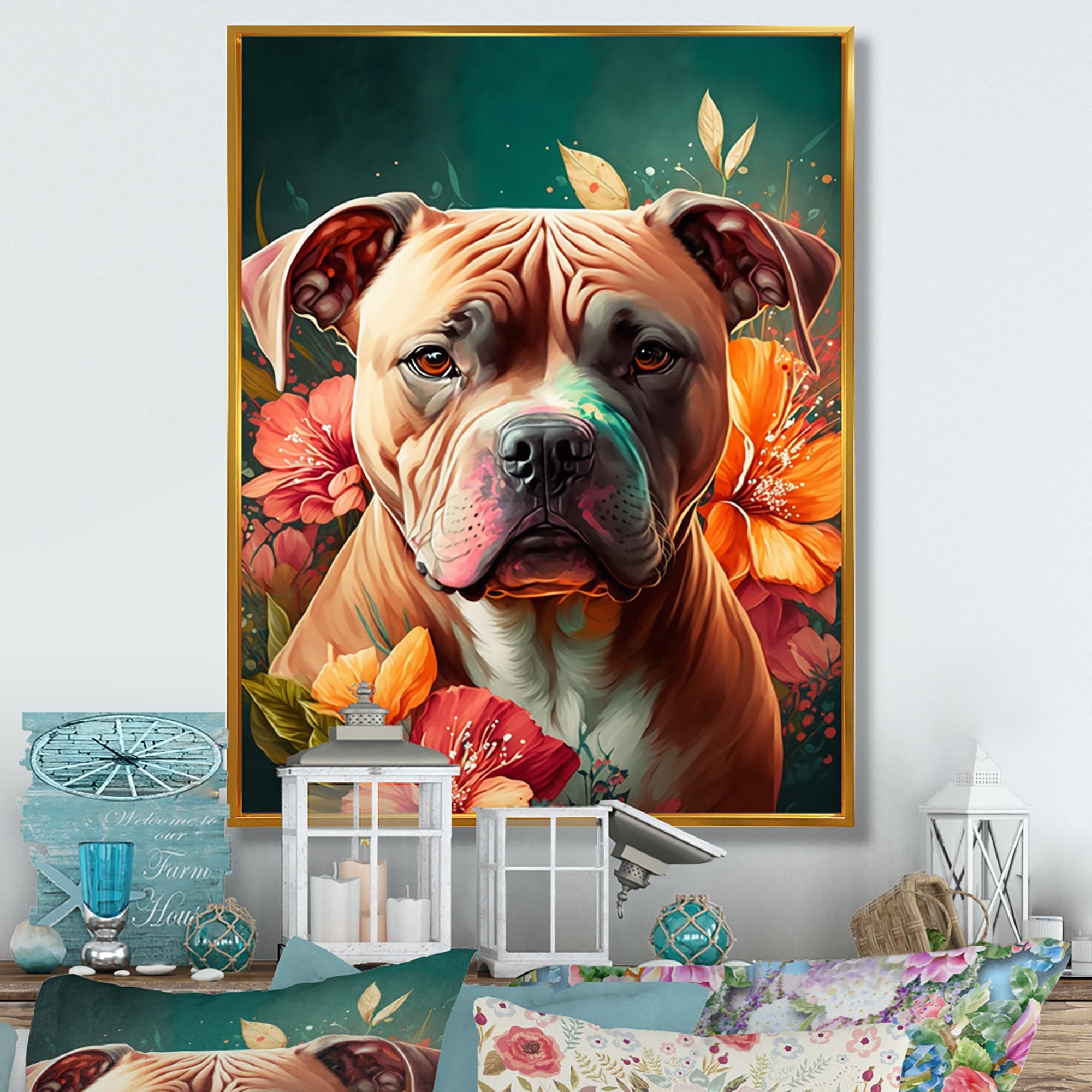 Cute Pitbul Floral Art I