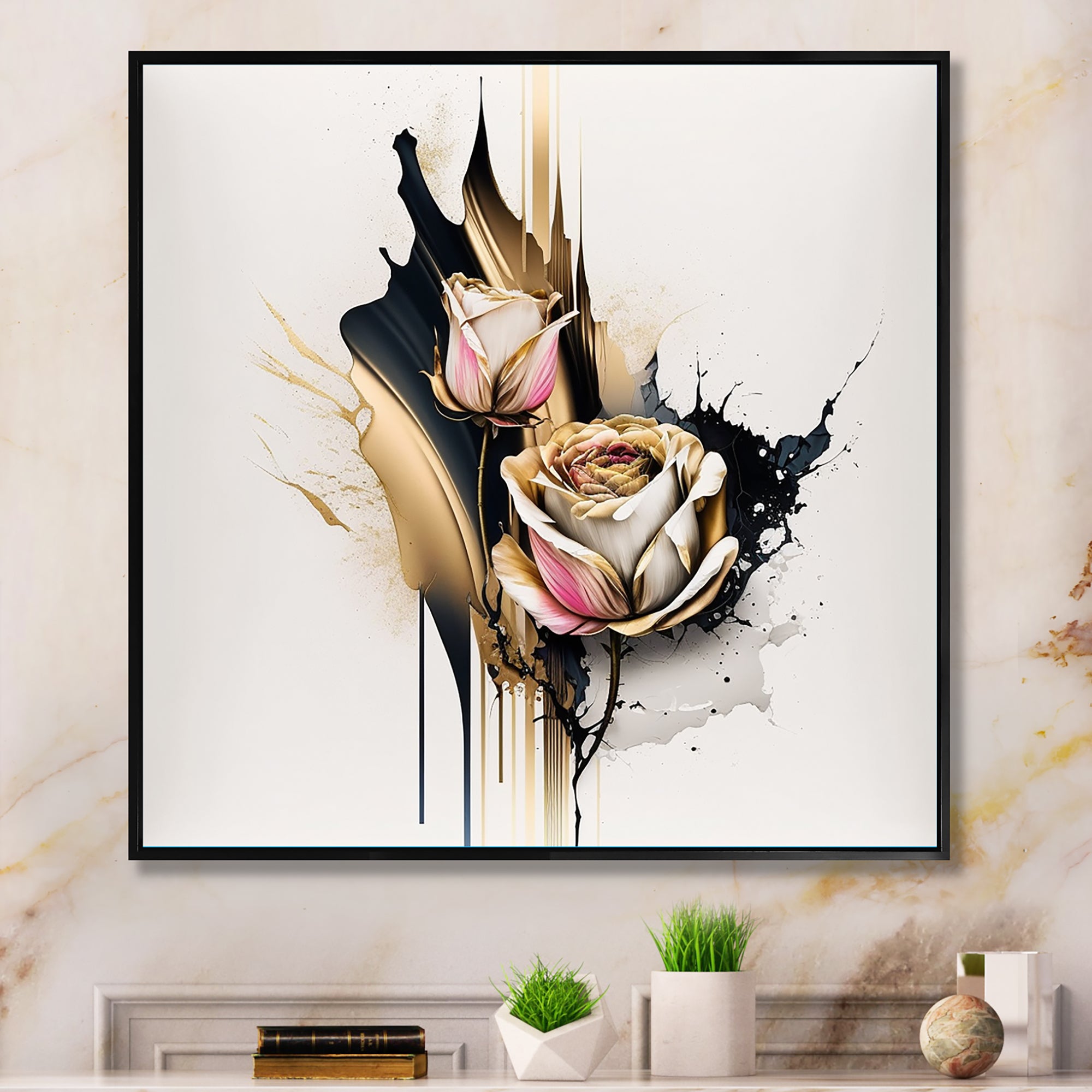 Roses Flow Flower On Golden Beige Paint VI