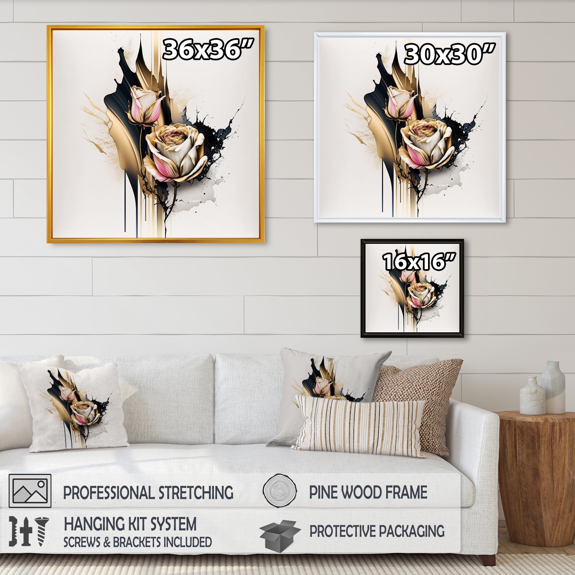 Roses Flow Flower On Golden Beige Paint VI