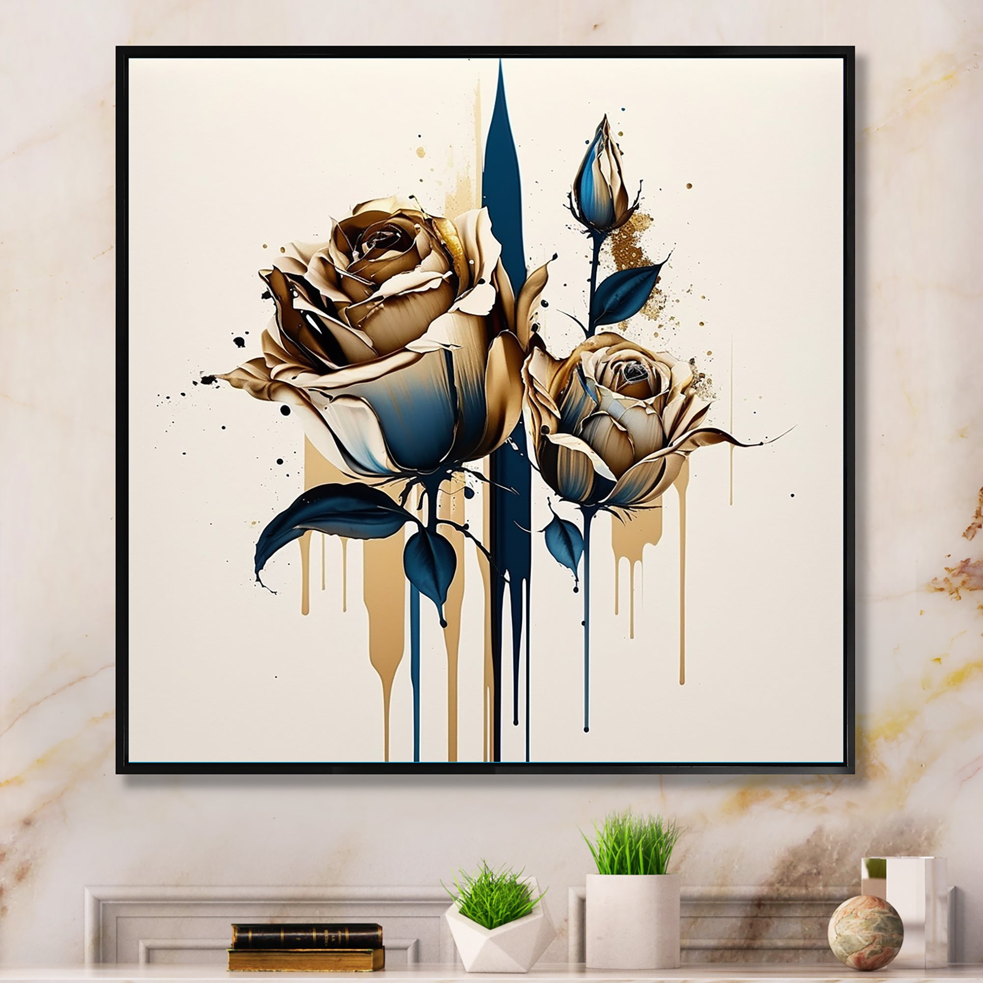 Roses Flow Flower On Golden Beige Paint VIII