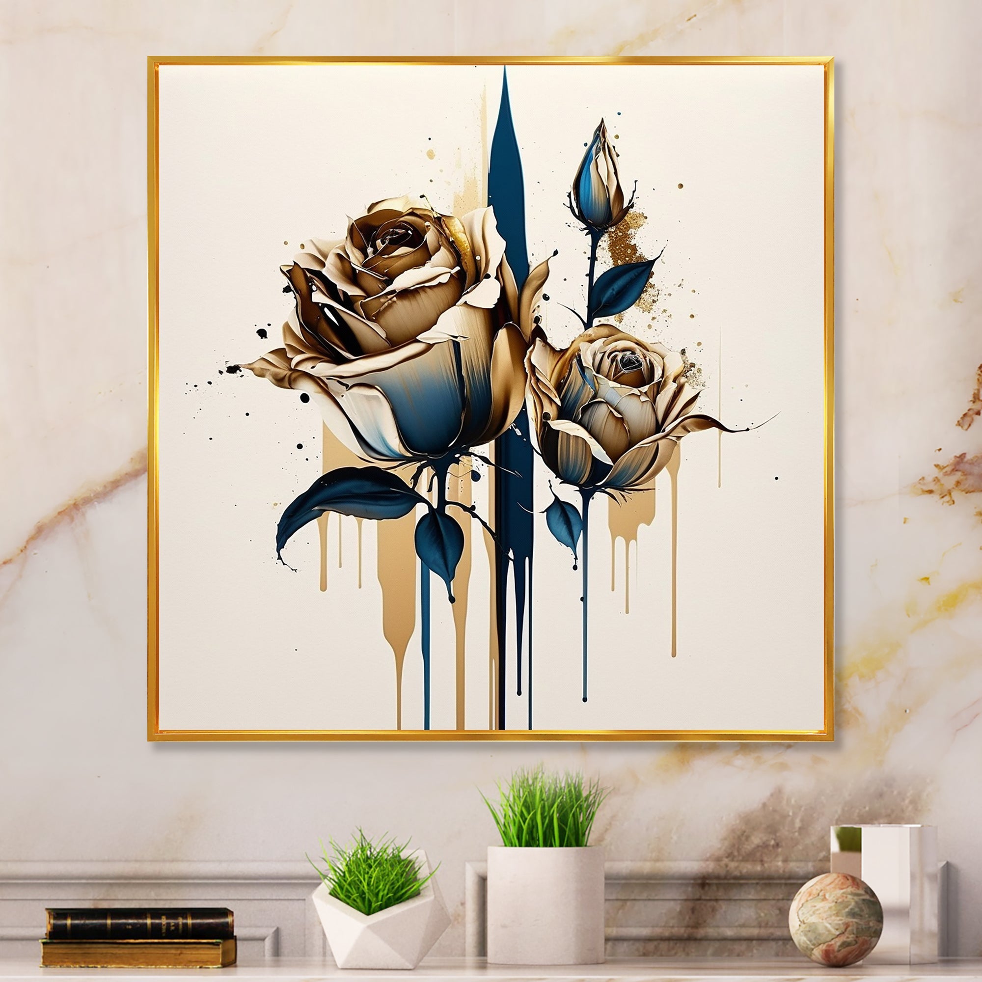 Roses Flow Flower On Golden Beige Paint VIII