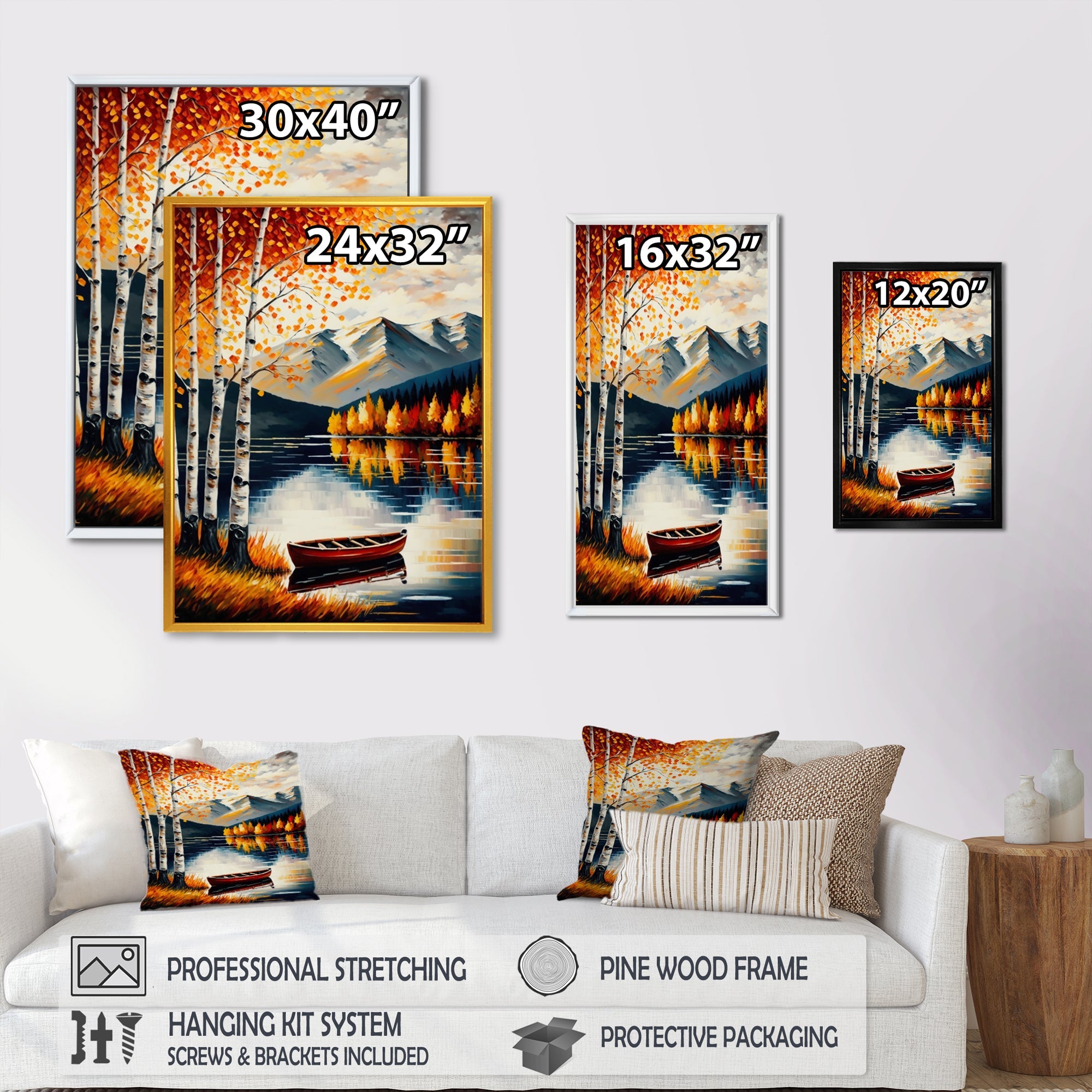 Red And Orange Birch Trees By The Lake VII