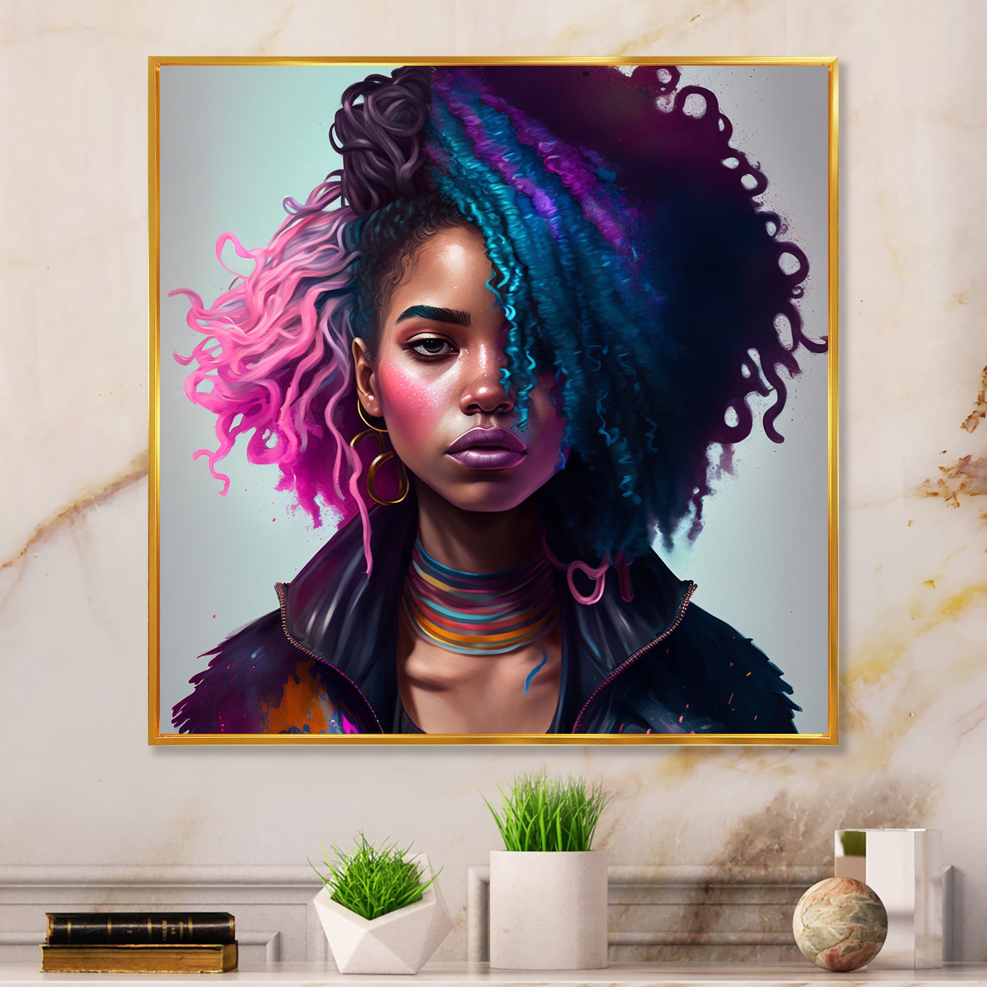 Fashion Hip Hop Girl In Pink And Blue I