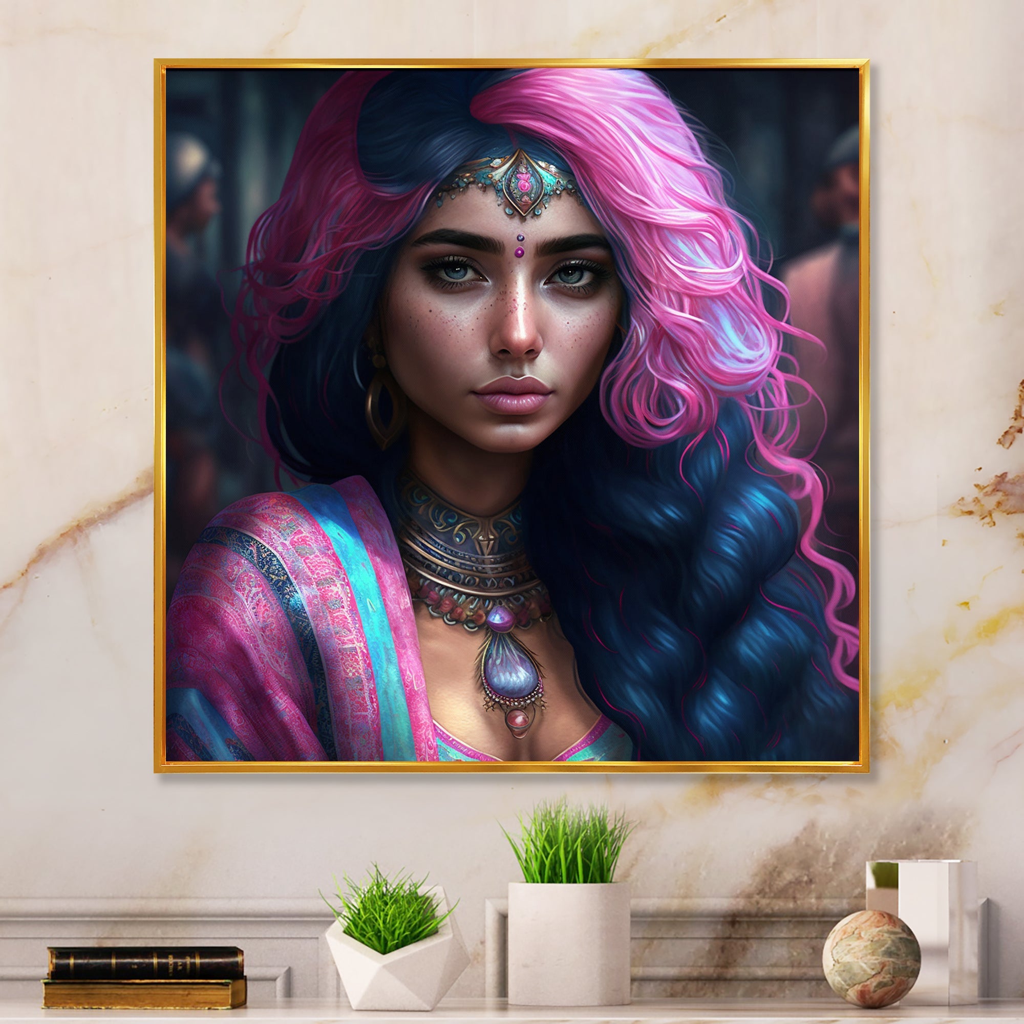 Fashion Indian Woman In Pink And Blue IV