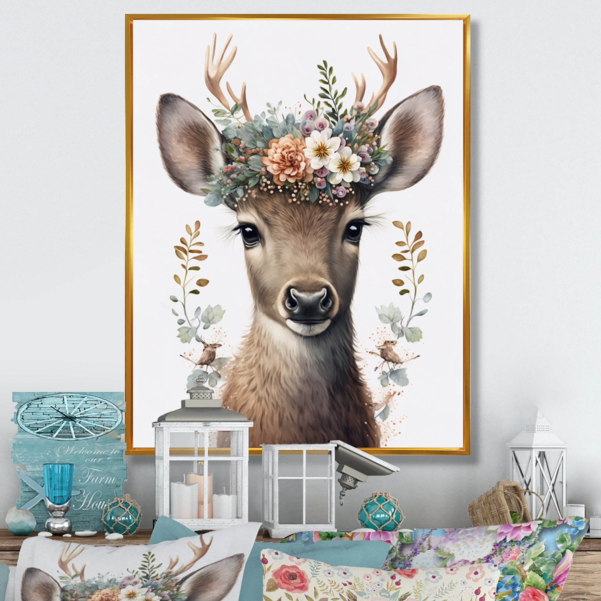 Cute Baby Caribou With Floral Crown I