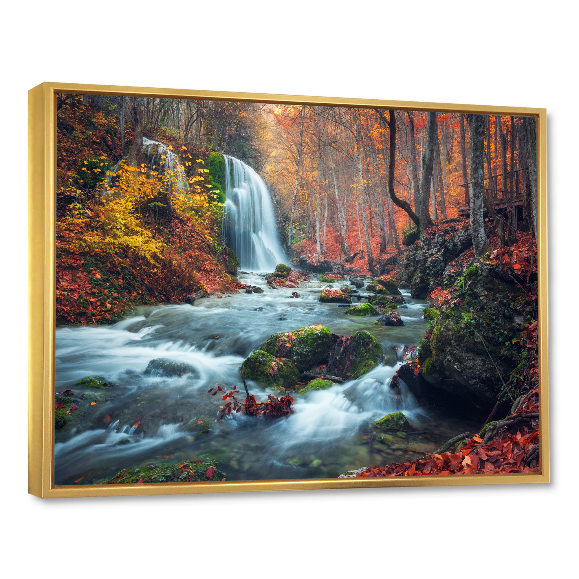 Autumn Mountain Waterfall Long View Wall Art