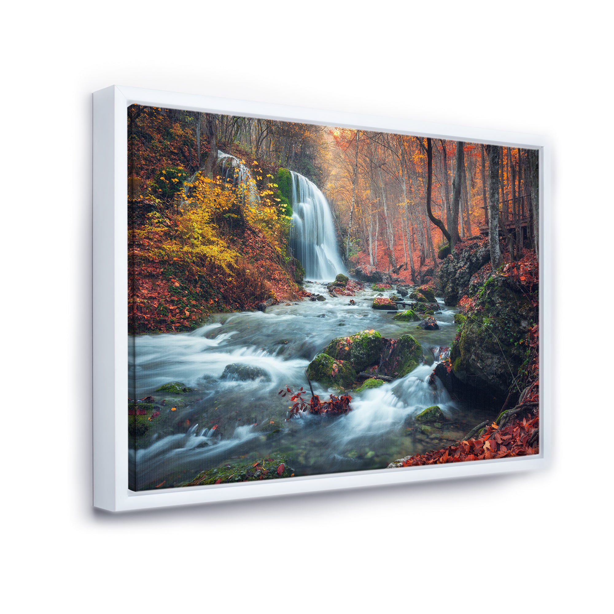 Autumn Mountain Waterfall Long View Wall Art