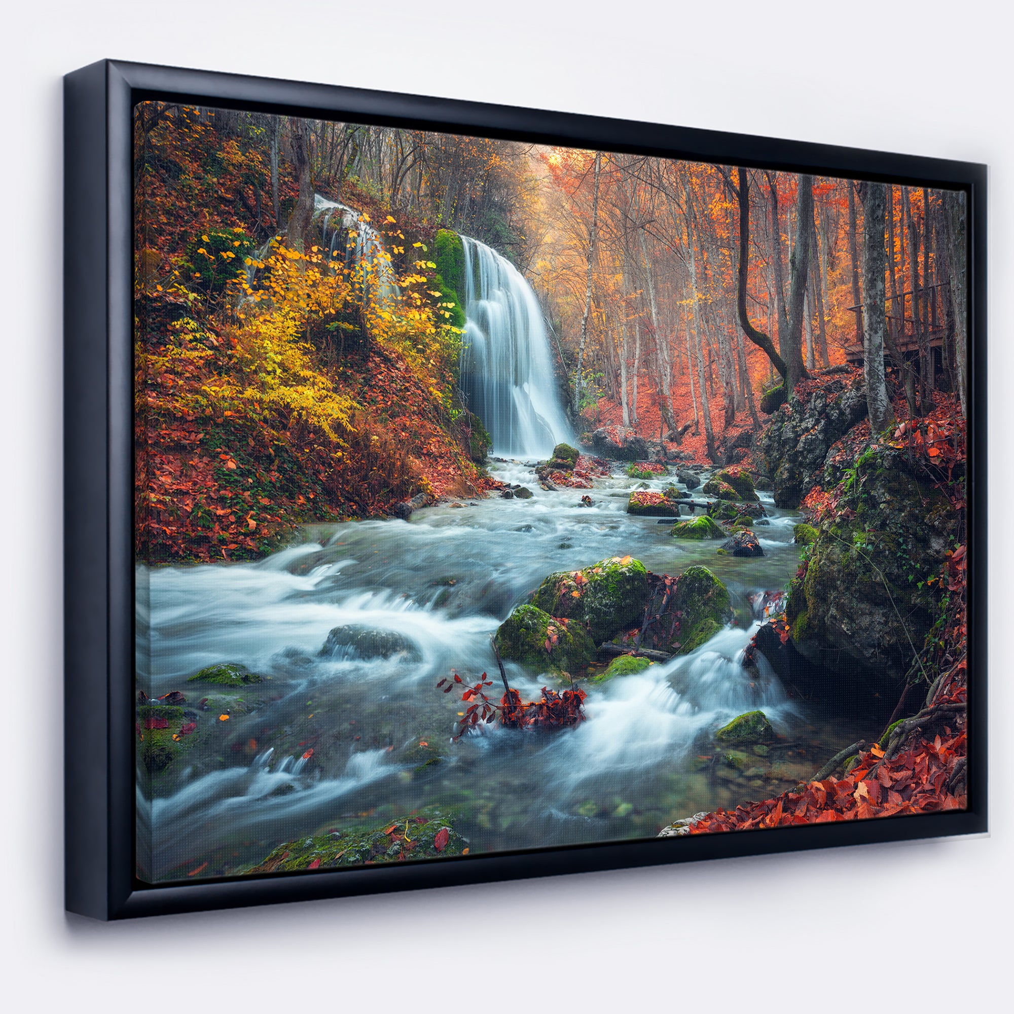 Autumn Mountain Waterfall Long View Wall Art