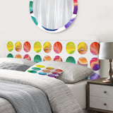 Abstract round labels set upholstered headboard