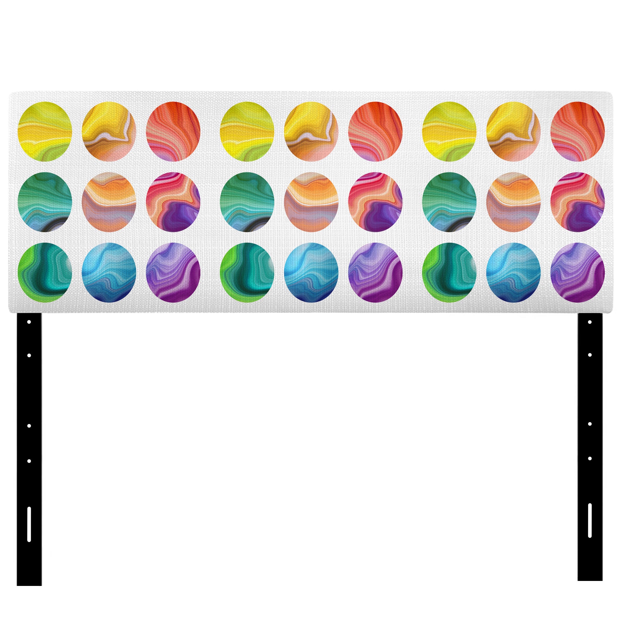 Abstract round labels set upholstered headboard