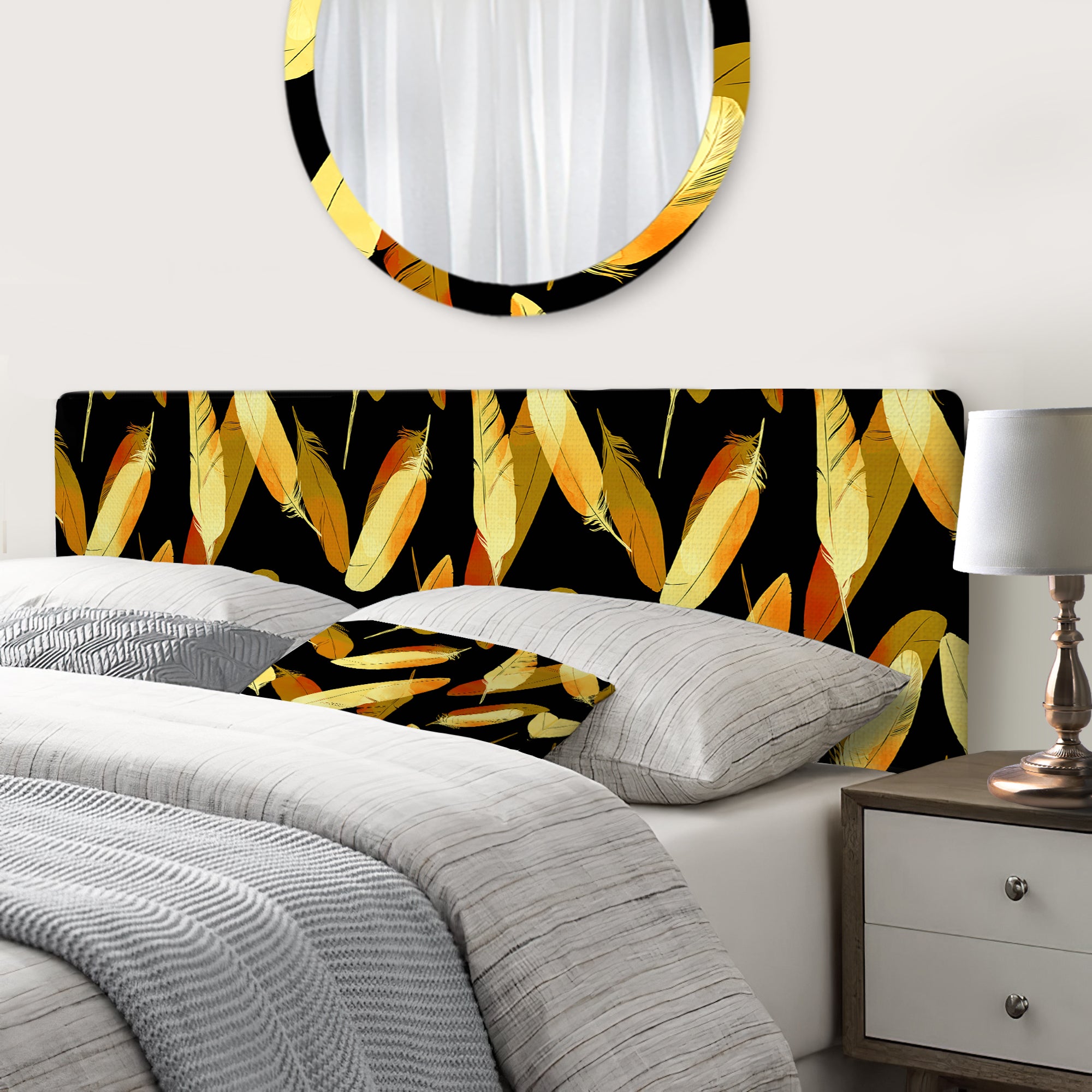 Bird Feathers Pattern upholstered headboard
