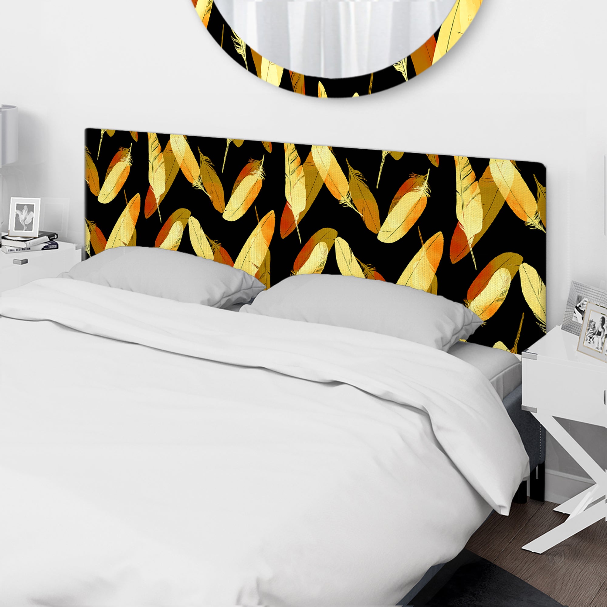 Bird Feathers Pattern upholstered headboard