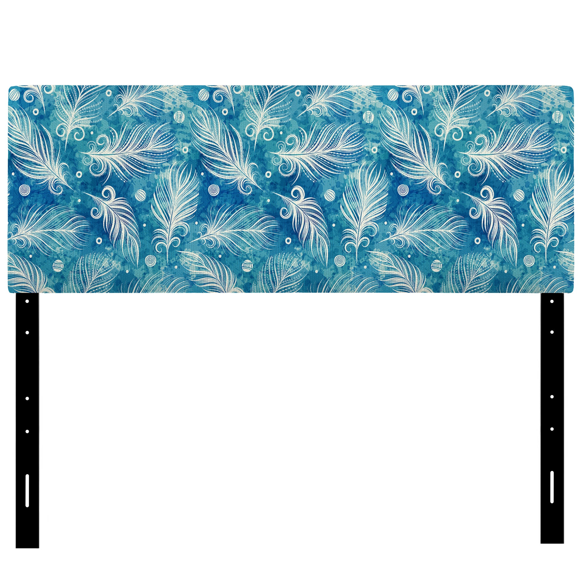 Pattern with Feathers and Circles upholstered headboard