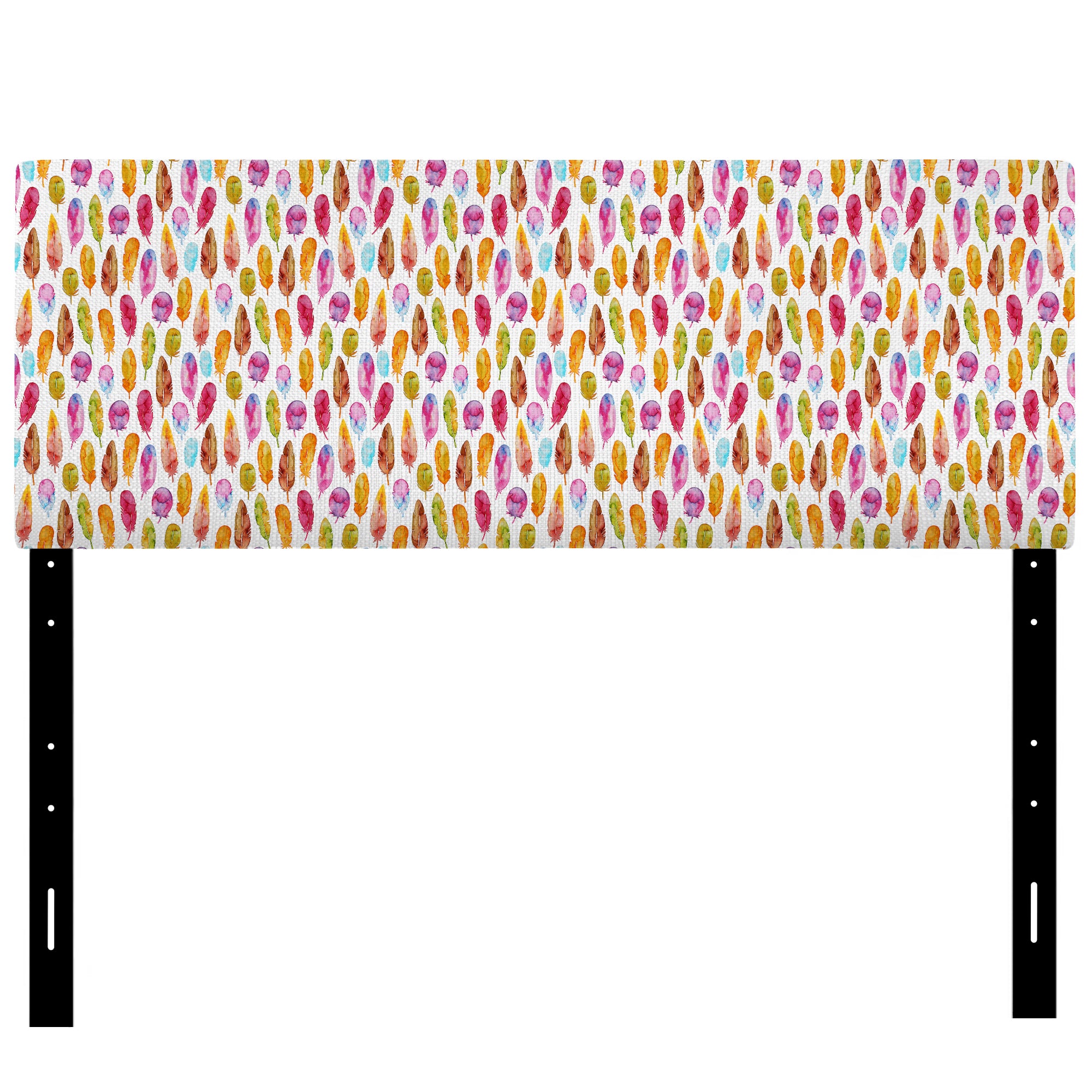 Pattern with Colorful Feathers upholstered headboard